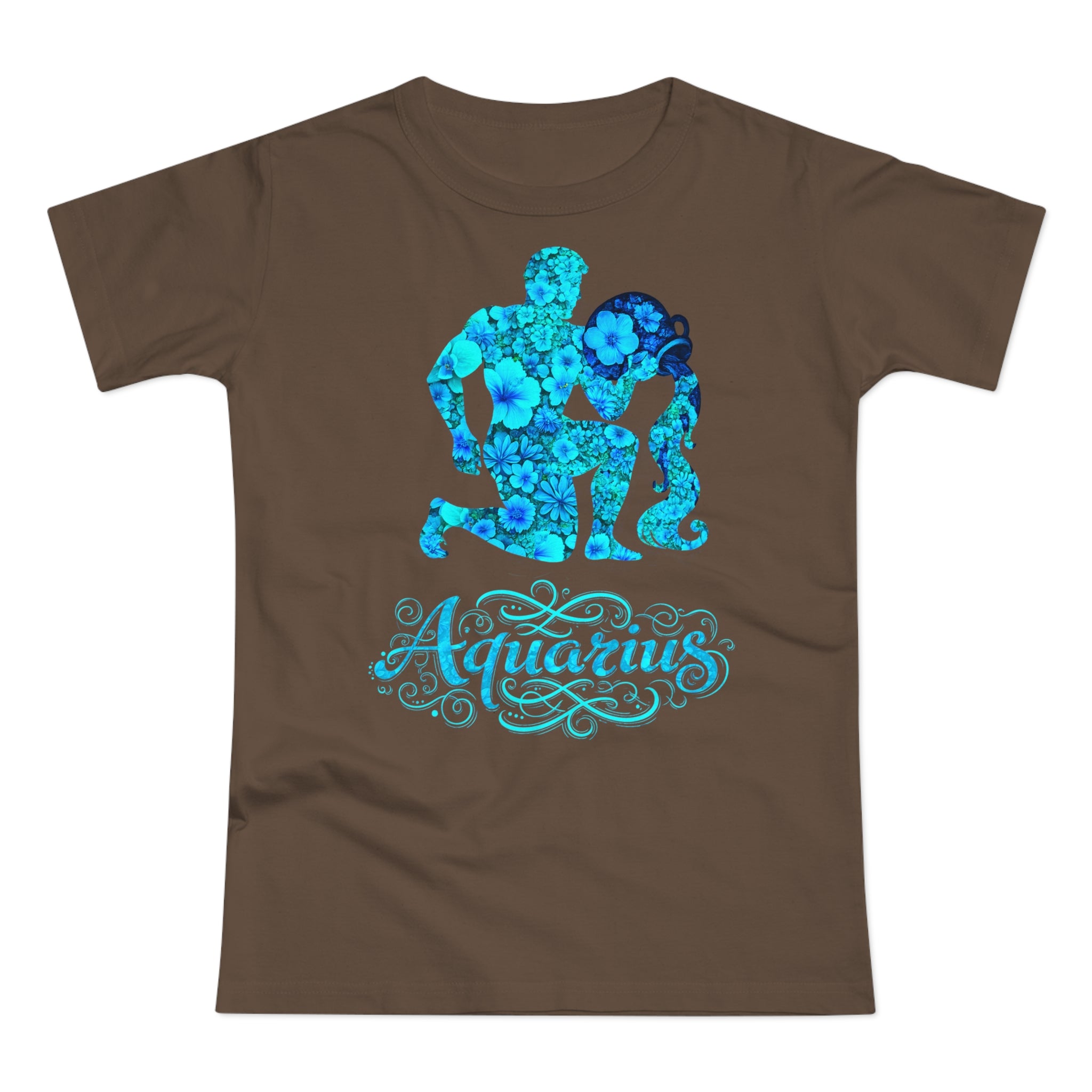 Wassermann: Frontprint, Womens' T-Shirt, florales Sternzeichen, Zodiac Astrologie (Aquarius)