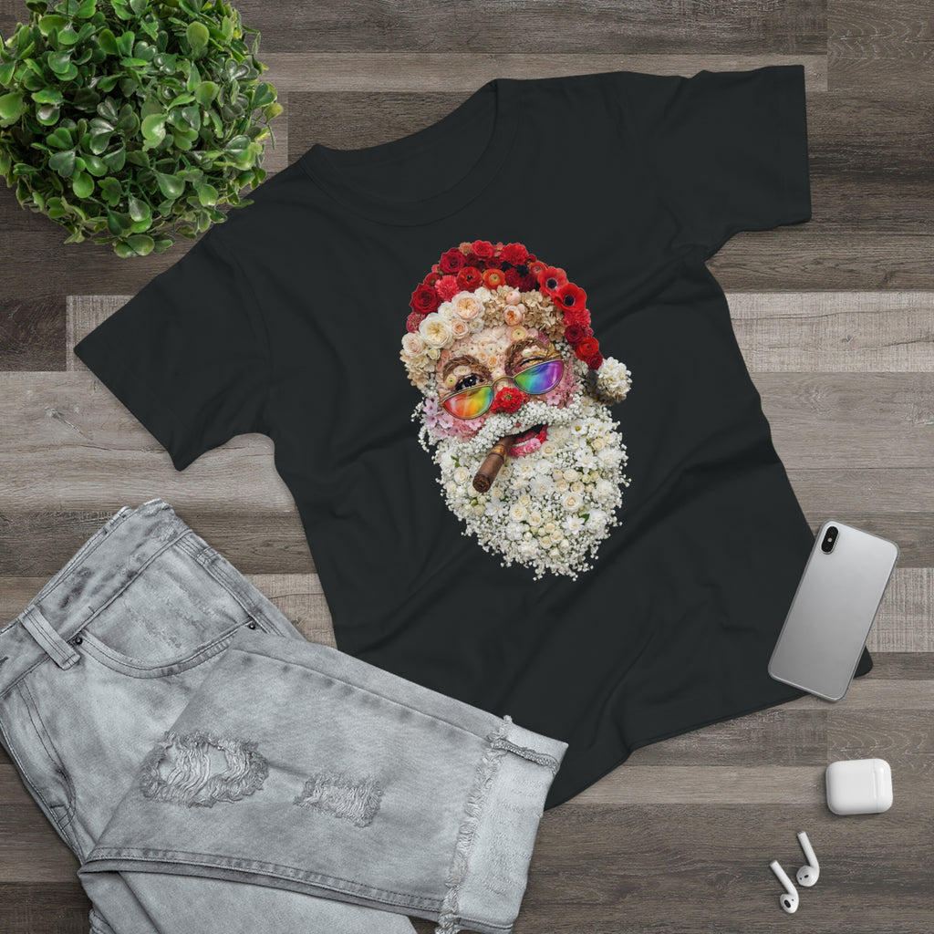 Blumen-Santa: Frontprint, Womens' T-Shirt, Rainbow Glasses & Cigar Holiday T-Shirt