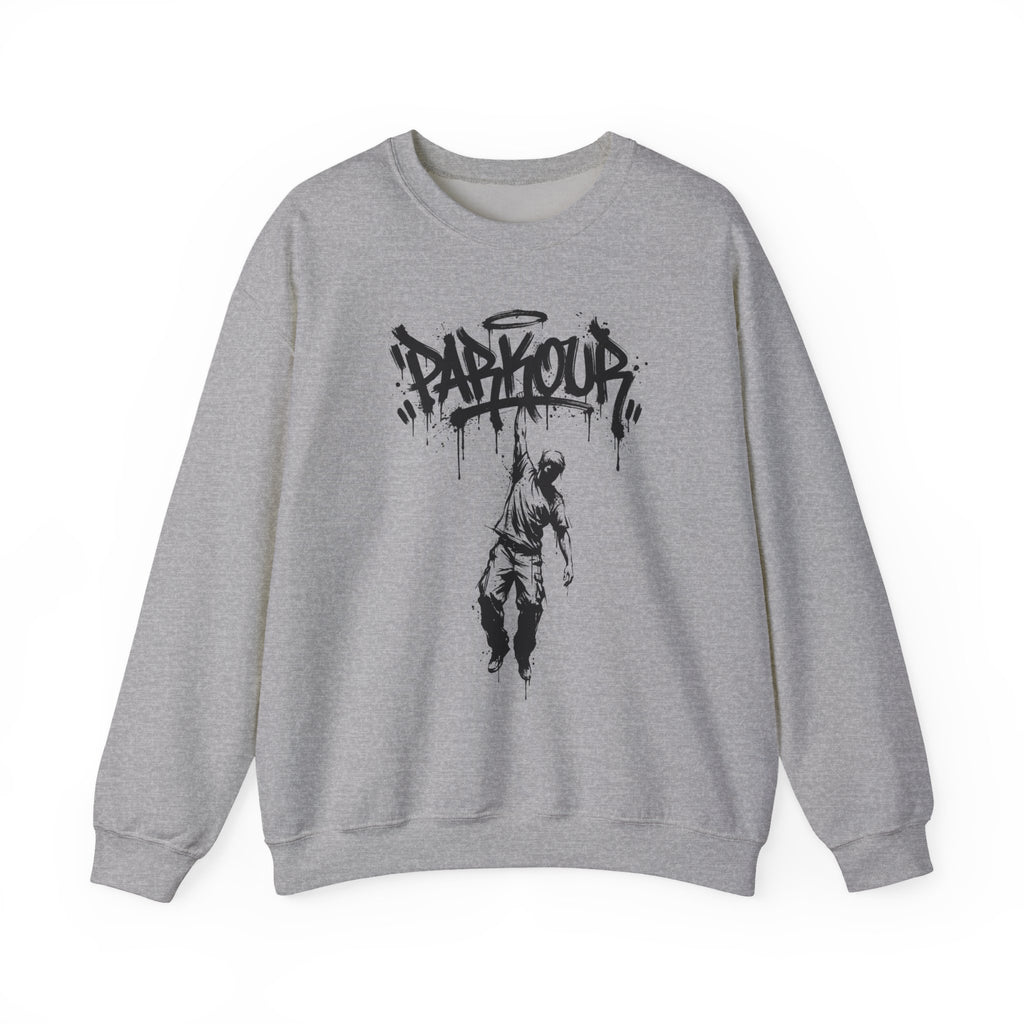 Parkour 04: Frontprint, Unisex Sweatshirt - Urban Stunt Silhouette Crewneck