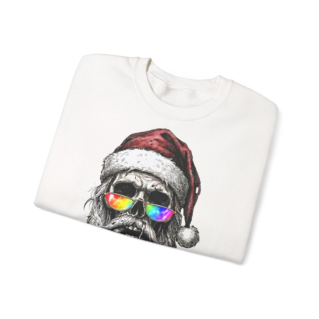 Dark-Santa: Frontprint, Unisex Sweatshirt, Skull Skull with Rainbow Sunglasses Crewneck
