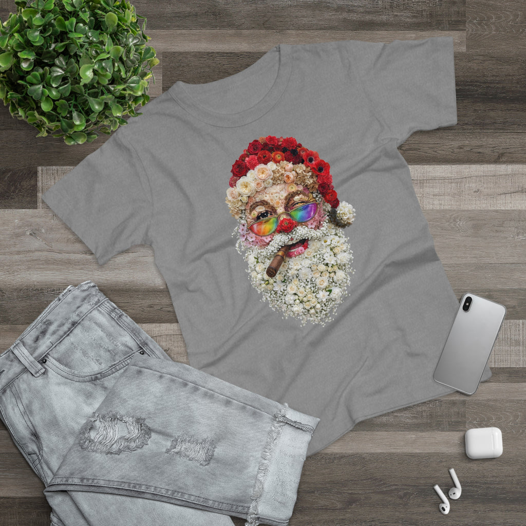 Blumen-Santa: Frontprint, Womens' T-Shirt, Rainbow Glasses & Cigar Holiday T-Shirt