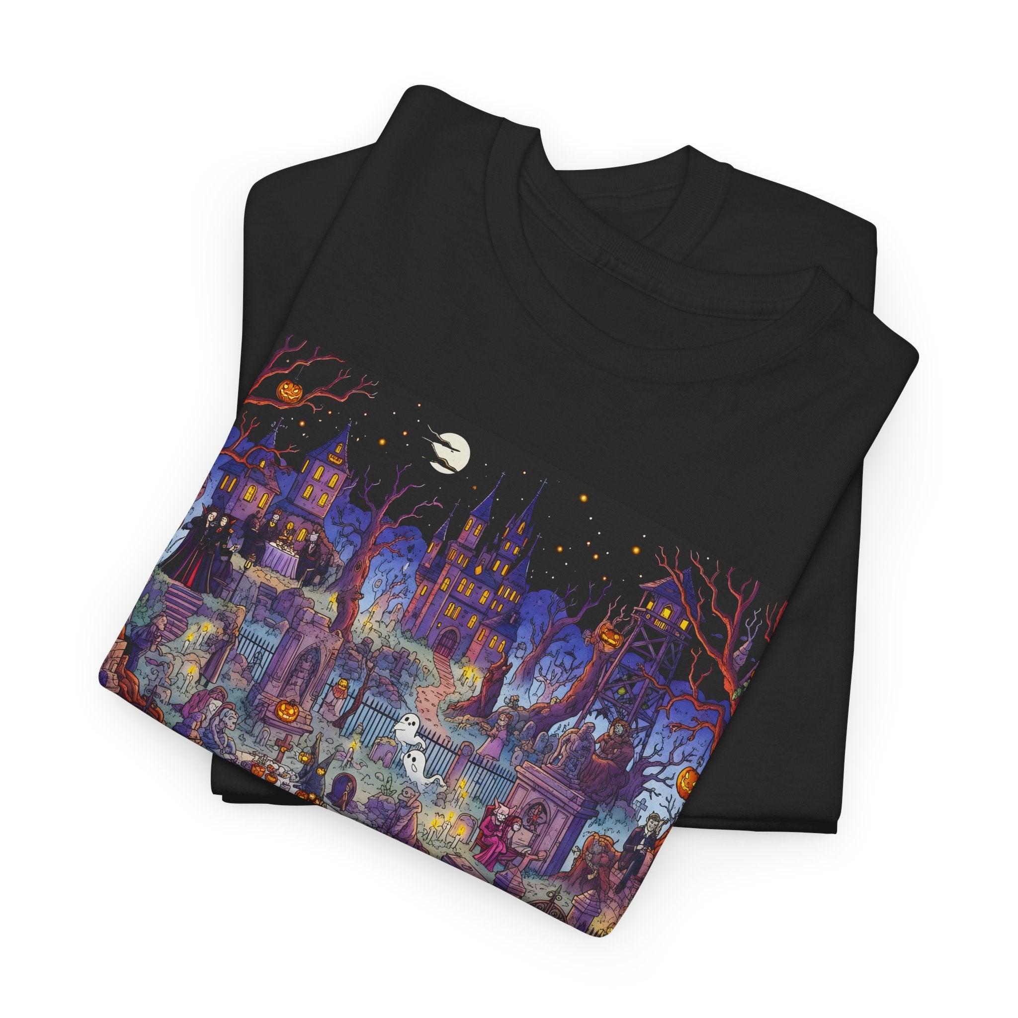 Wimmelbild Mystical Nightscape Unisex Tee - Bohemian Style, Graphic Tee, Festival Wear, Halloween T-Shirt, Unique Gift