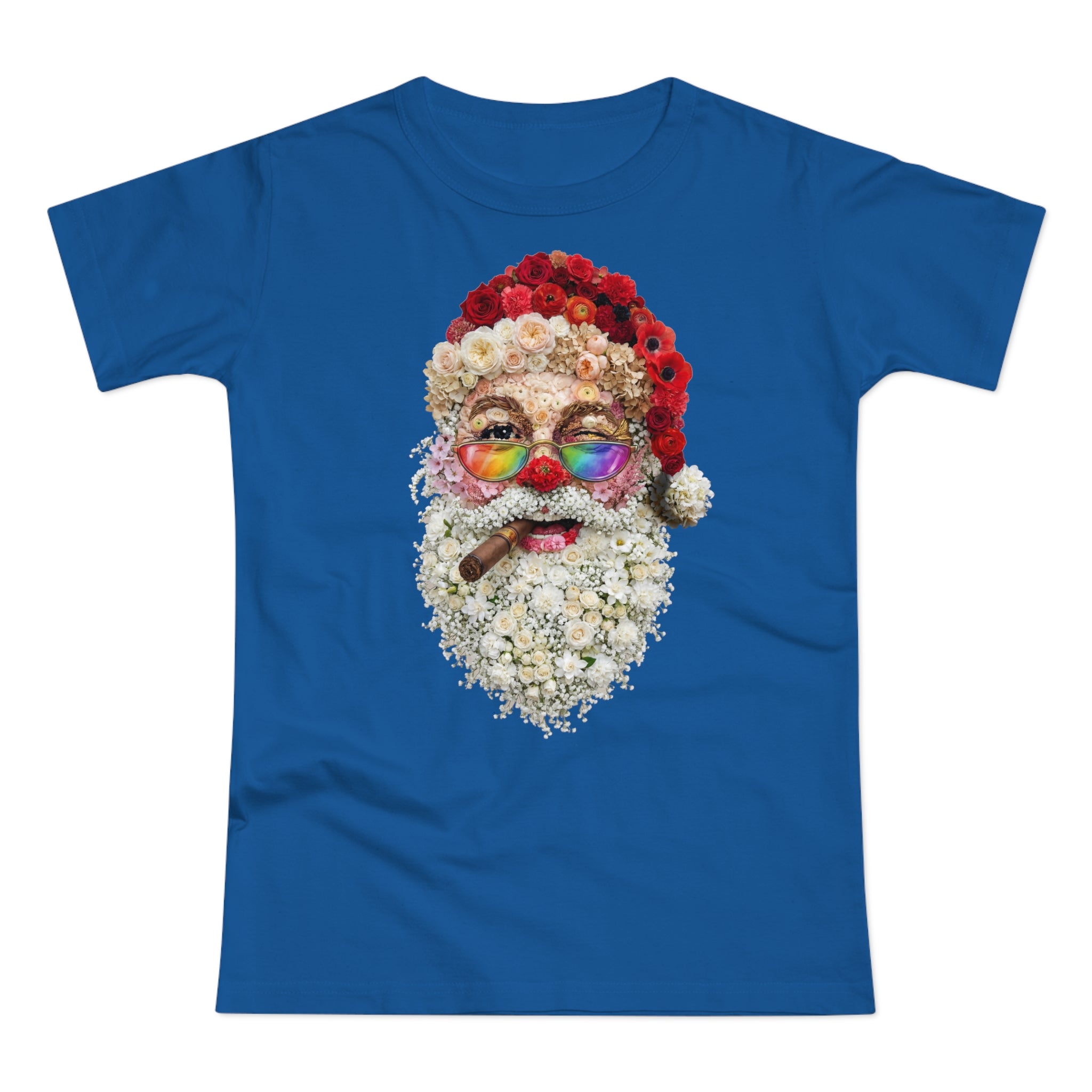 Blumen-Santa: Frontprint, Womens' T-Shirt, Rainbow Glasses & Cigar Holiday T-Shirt