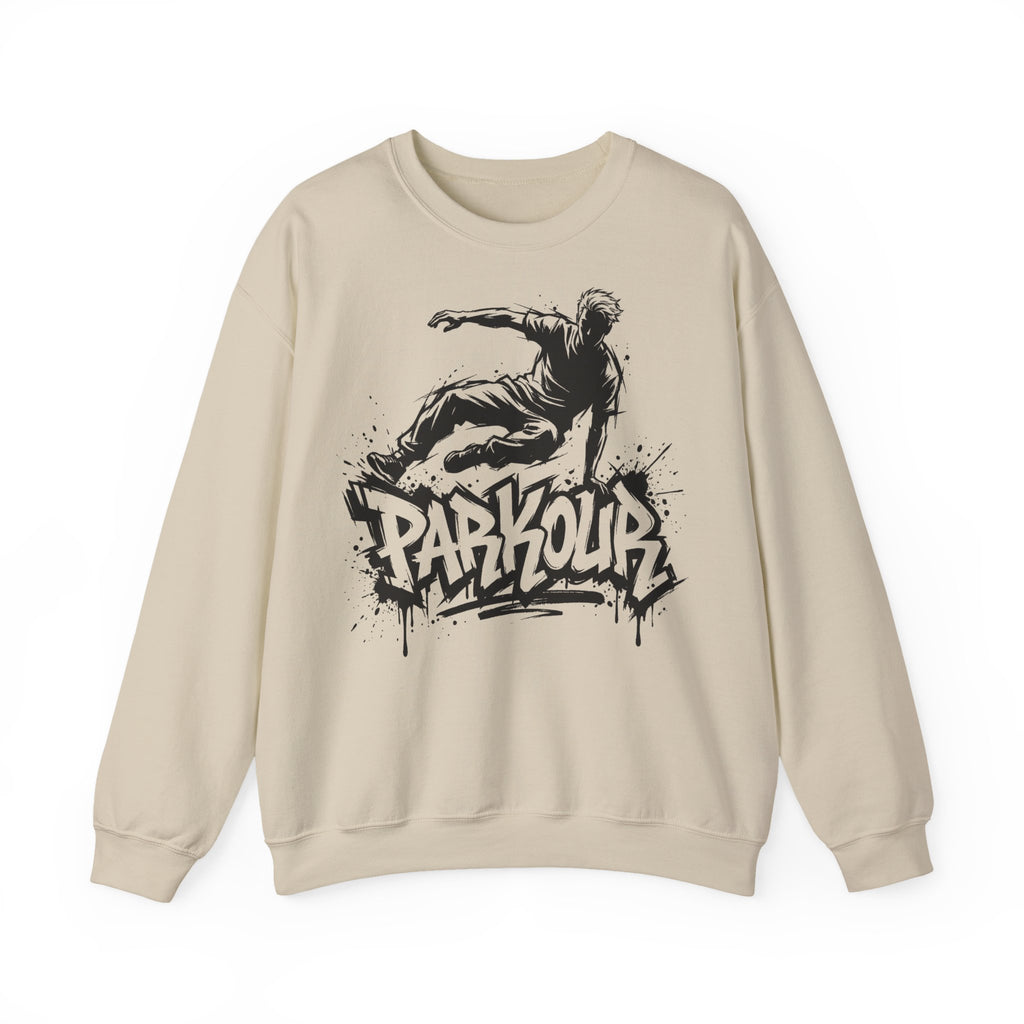 Parkour 07: Frontprint, Unisex Sweatshirt - Urban Stunt Silhouette Crewneck
