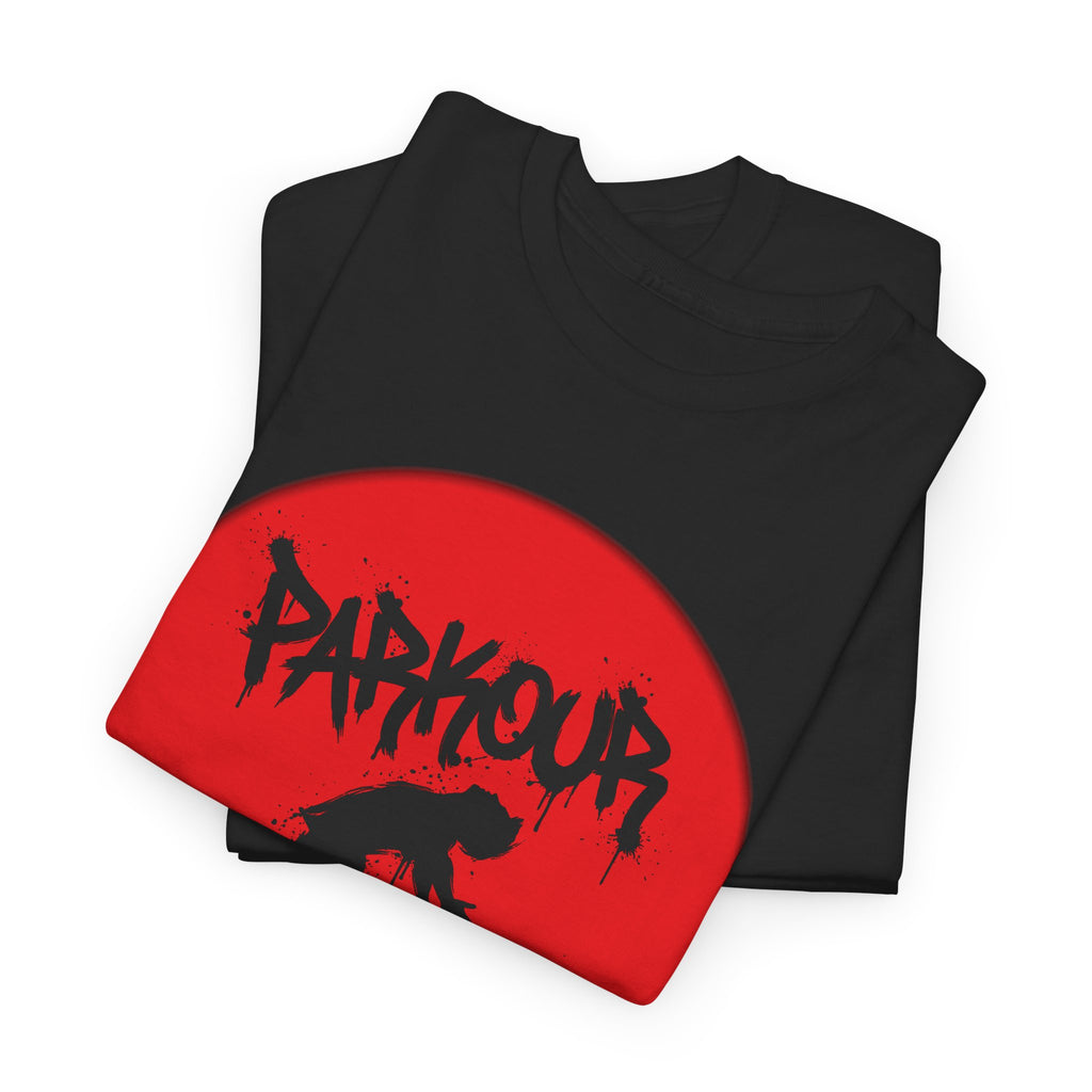 Parkour A: Frontprint, Unisex T-Shirt - Urban Stunt Silhouette Crewneck
