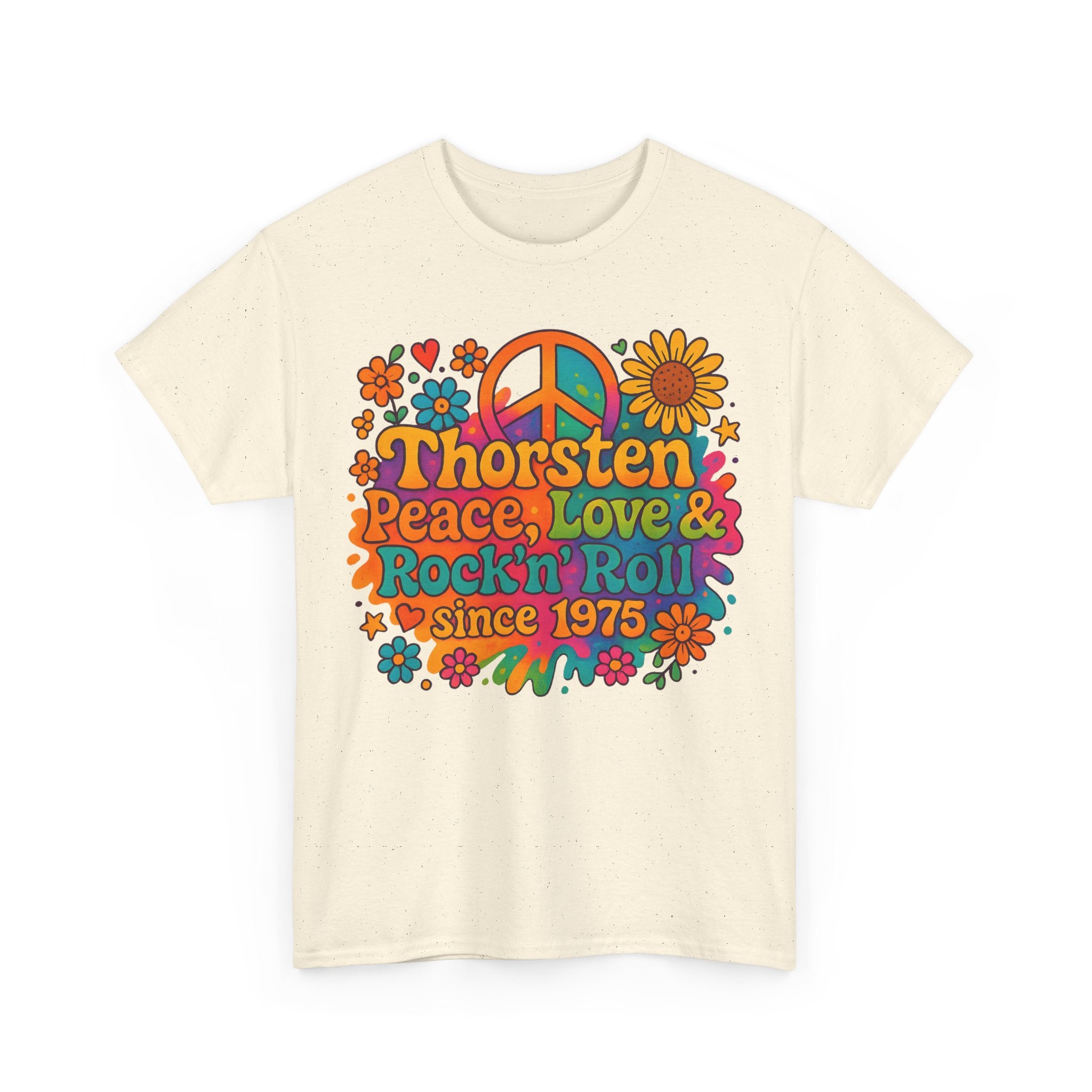 Thorsten, 1975, Retro Peace & Love Tee, Unisex Heavy Cotton Top, Vintage Rock'n'Roll Shirt, Music Lover Gift, 70s Inspired Fashion