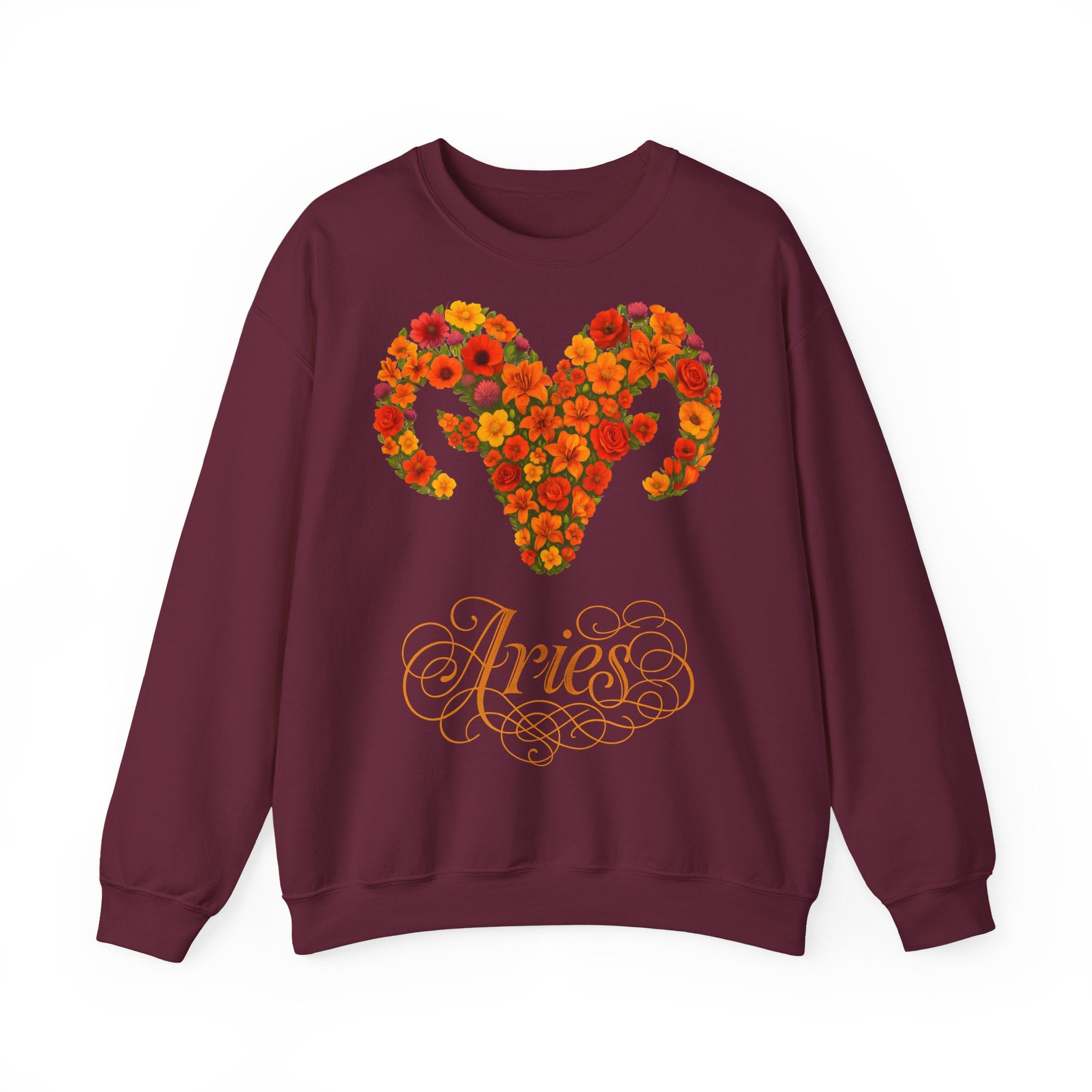 Widder: Frontprint, Unisex Sweatshirt, florales Sternzeichen, Zodiac Astrologie (Aries)