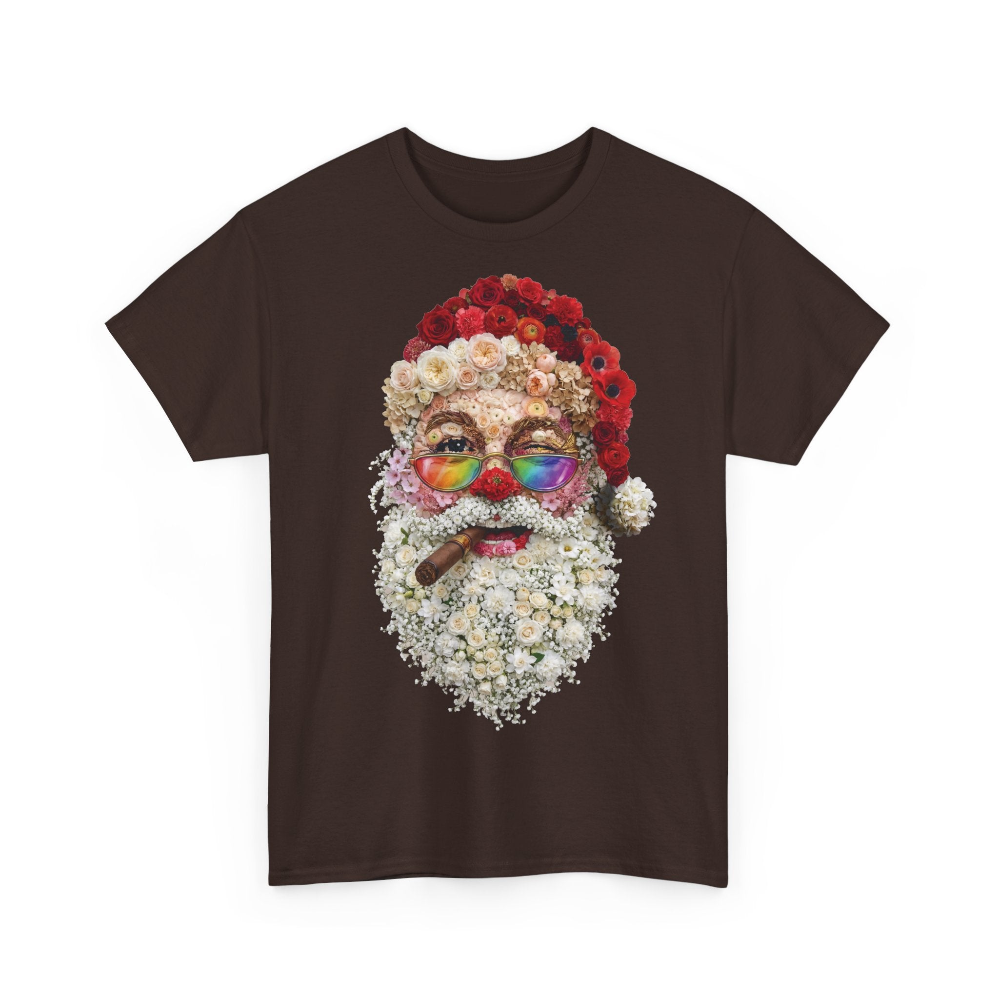 Blumen-Santa: Frontprint, Unisex T-Shirt, Floral Colorful Retro Santa with Cigar Weihnachten