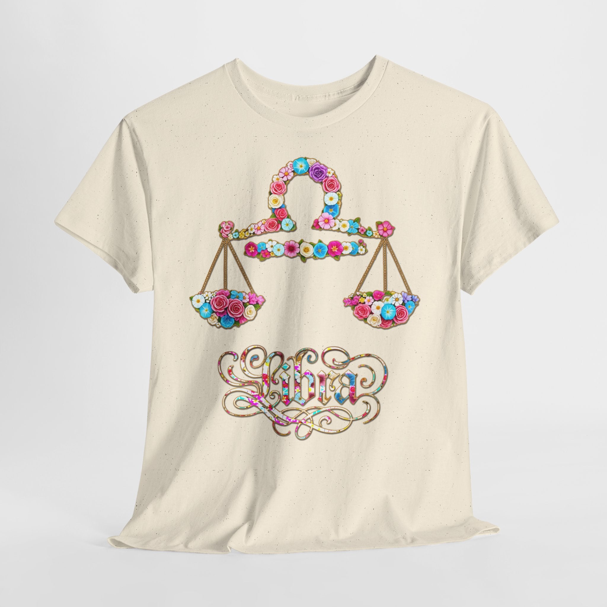 Waage: Frontprint, Unisex T-Shirt - Florales Sternzeichen Astrologie (Libra)