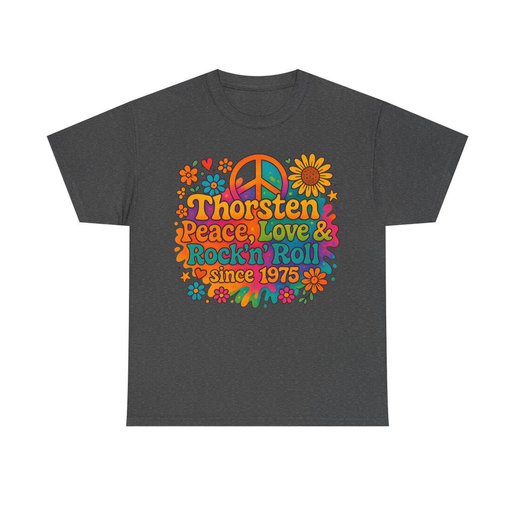 Thorsten, 1975, Retro Peace & Love Tee, Unisex Heavy Cotton Top, Vintage Rock'n'Roll Shirt, Music Lover Gift, 70s Inspired Fashion