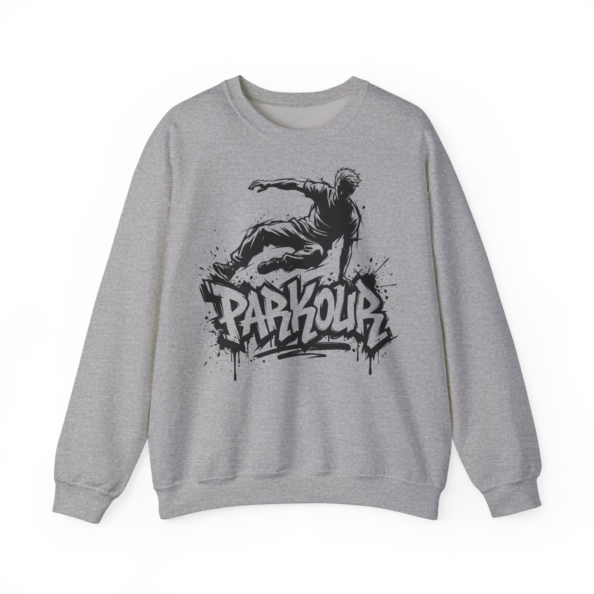 Parkour 07: Frontprint, Unisex Sweatshirt - Urban Stunt Silhouette Crewneck