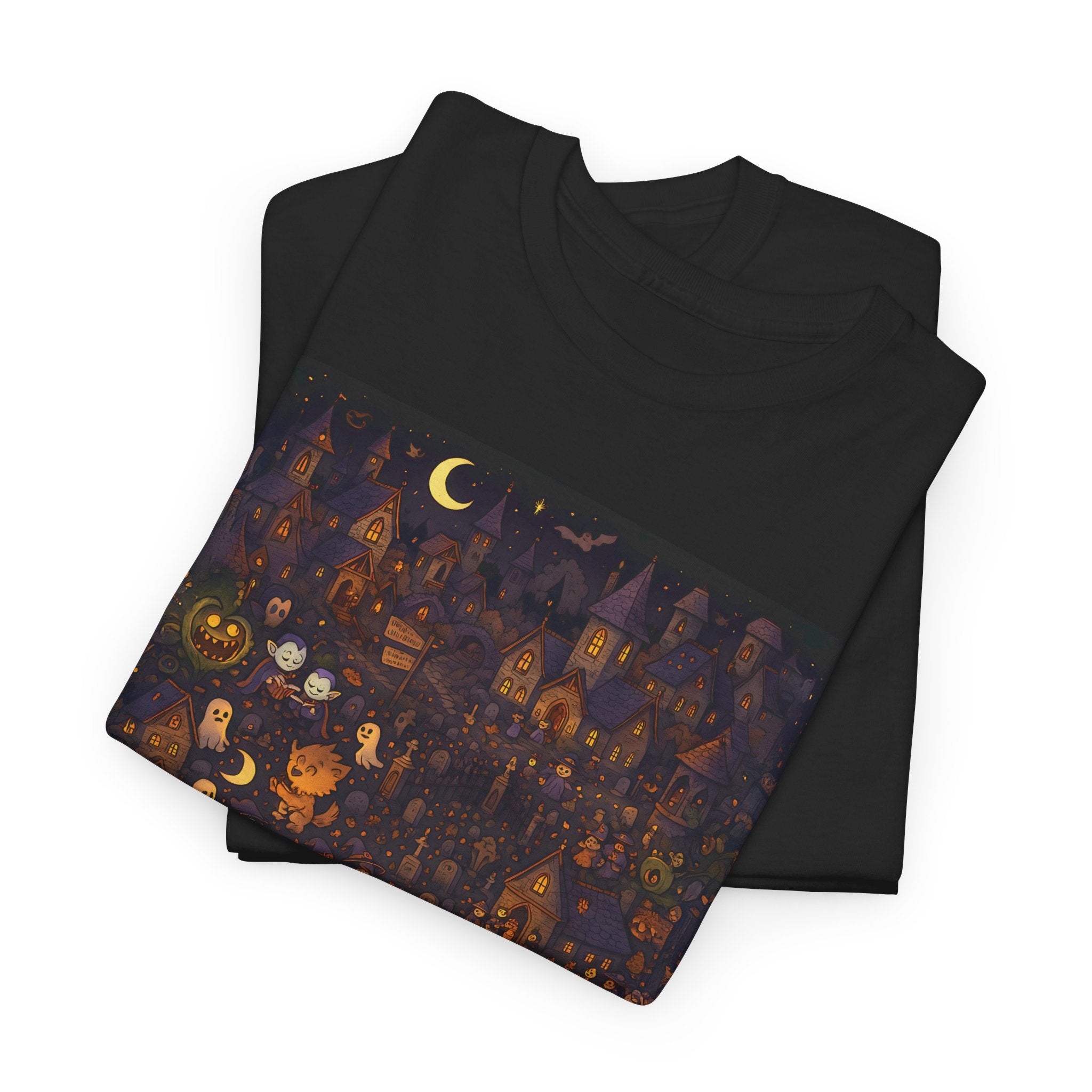 Wimmelbild Halloween Inspired Unisex Heavy Cotton Tee, Spooky Graphic Tee, Casual Wear, Fall Apparel, Perfect for Halloween Parties