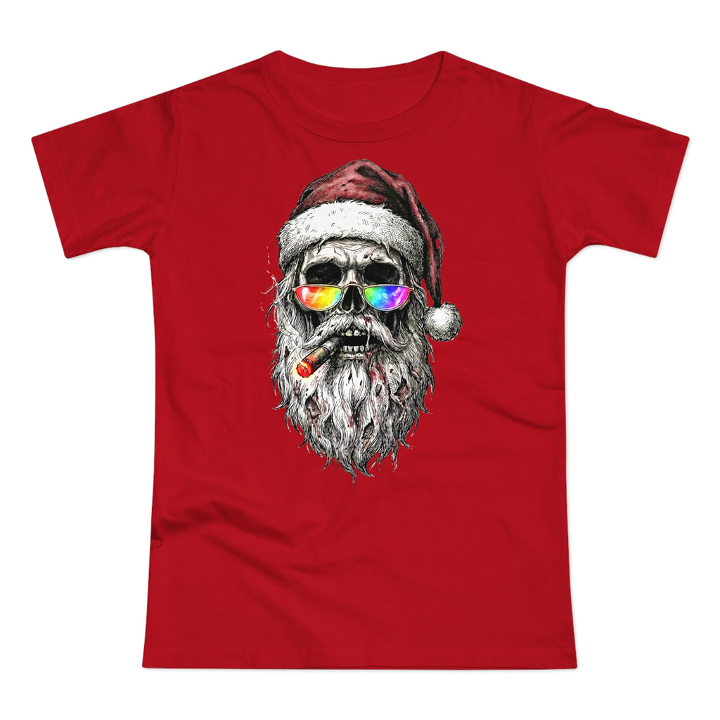 Dark-Santa: Frontprint, Womens' T-Shirt, Skull Retro Sunglasses & Cigar Holiday Tee