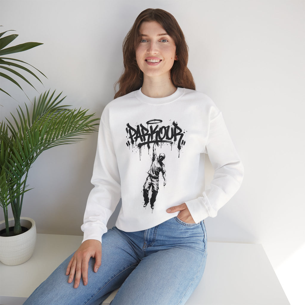 Parkour 04: Frontprint, Unisex Sweatshirt - Urban Stunt Silhouette Crewneck