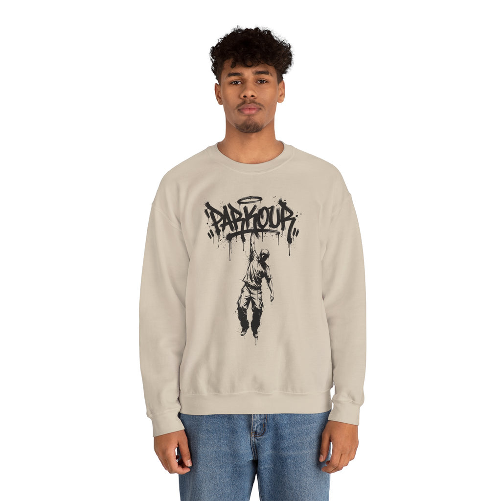 Parkour 04: Frontprint, Unisex Sweatshirt - Urban Stunt Silhouette Crewneck