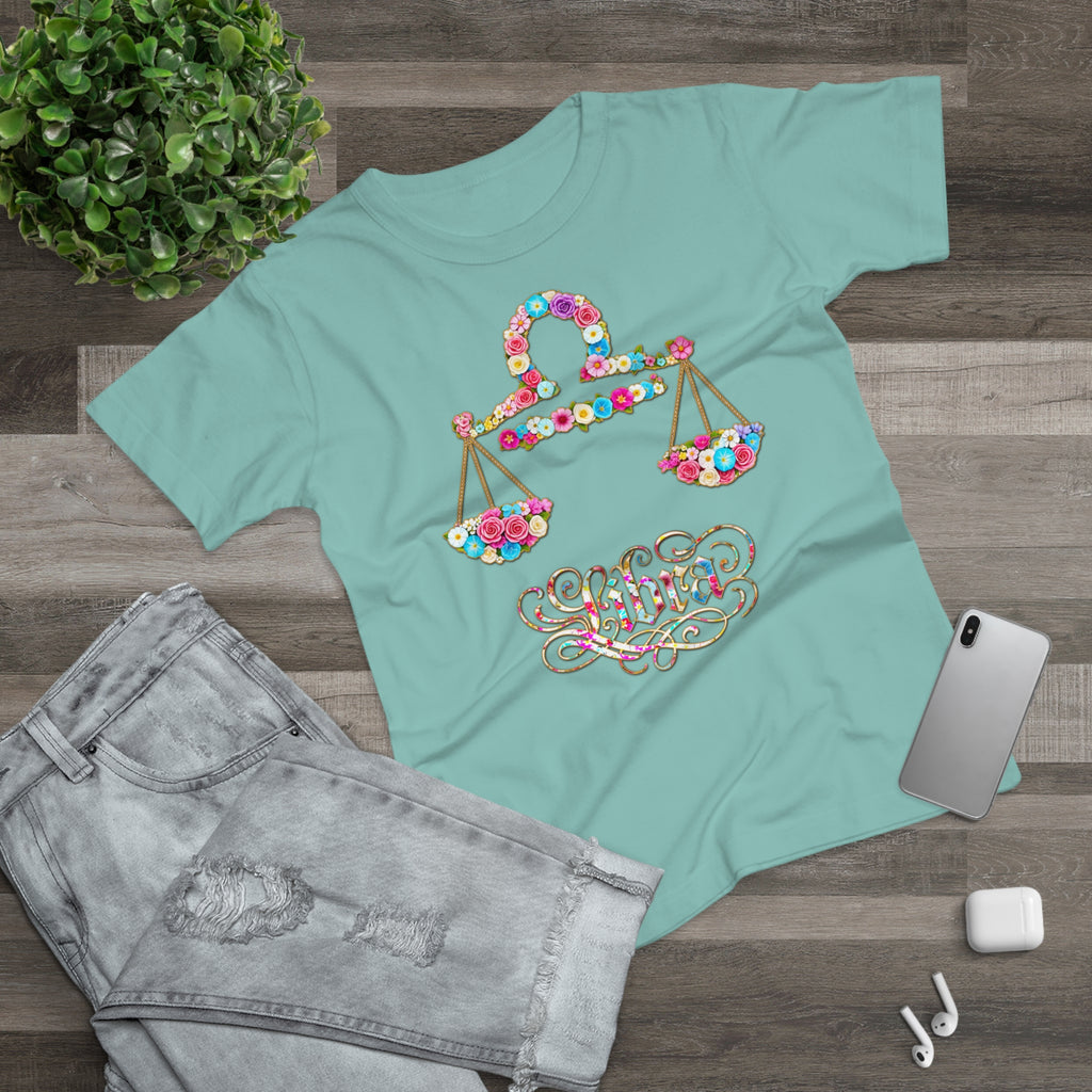 Waage: Frontprint, Womens' T-Shirt, florales Sternzeichen, Zodiac Astrologie (Libra)