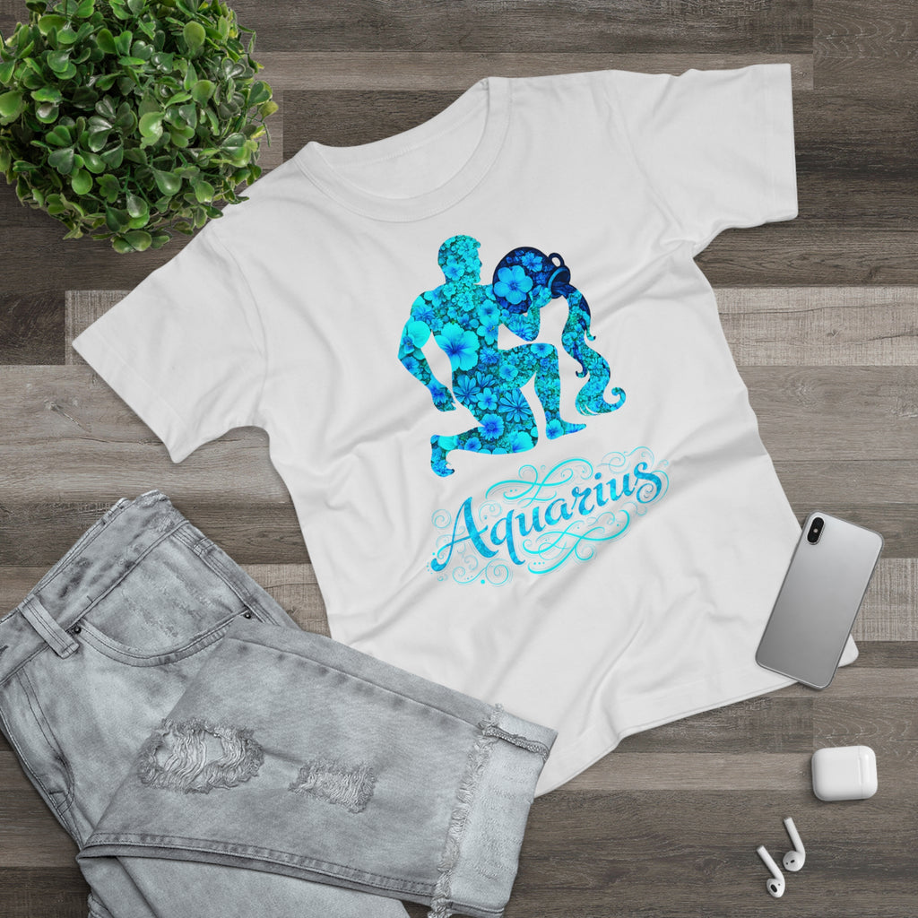 Wassermann: Frontprint, Womens' T-Shirt, florales Sternzeichen, Zodiac Astrologie (Aquarius)