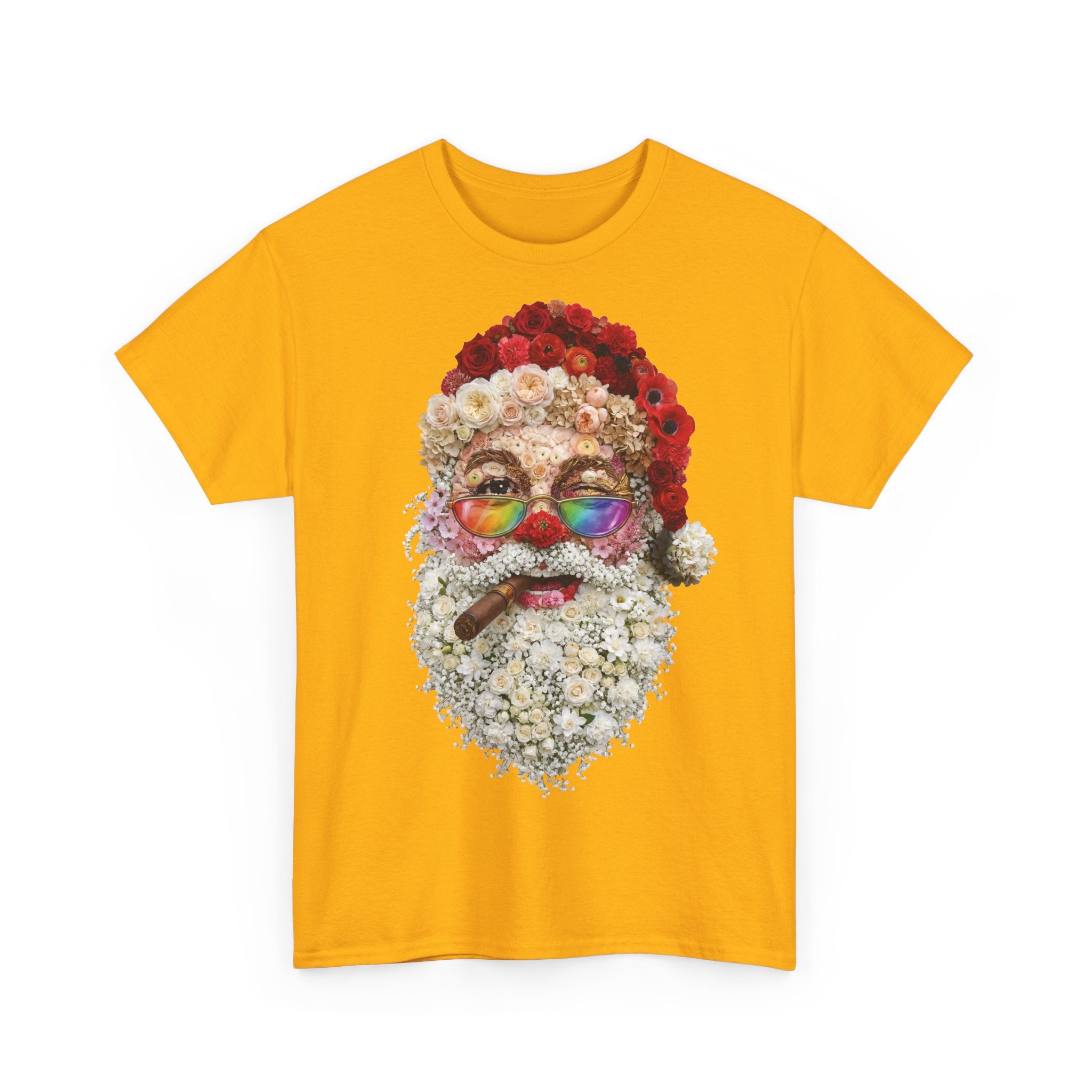 Blumen-Santa: Frontprint, Unisex T-Shirt, Floral Colorful Retro Santa with Cigar Weihnachten