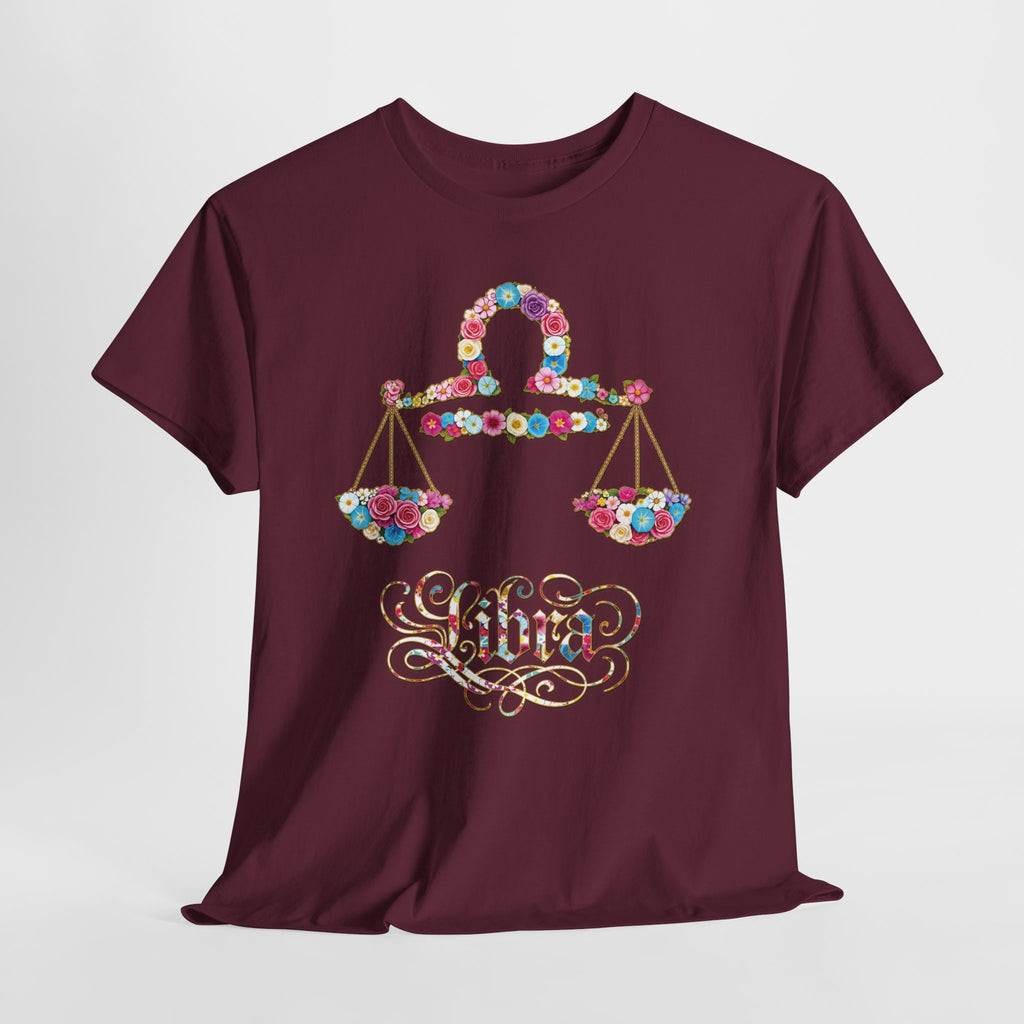 Libra Floral Zodiac Tee - Unisex Heavy Cotton Shirt, Astrology Gift, Horoscope T-Shirt, Birthday Present, Libra Season Apparel