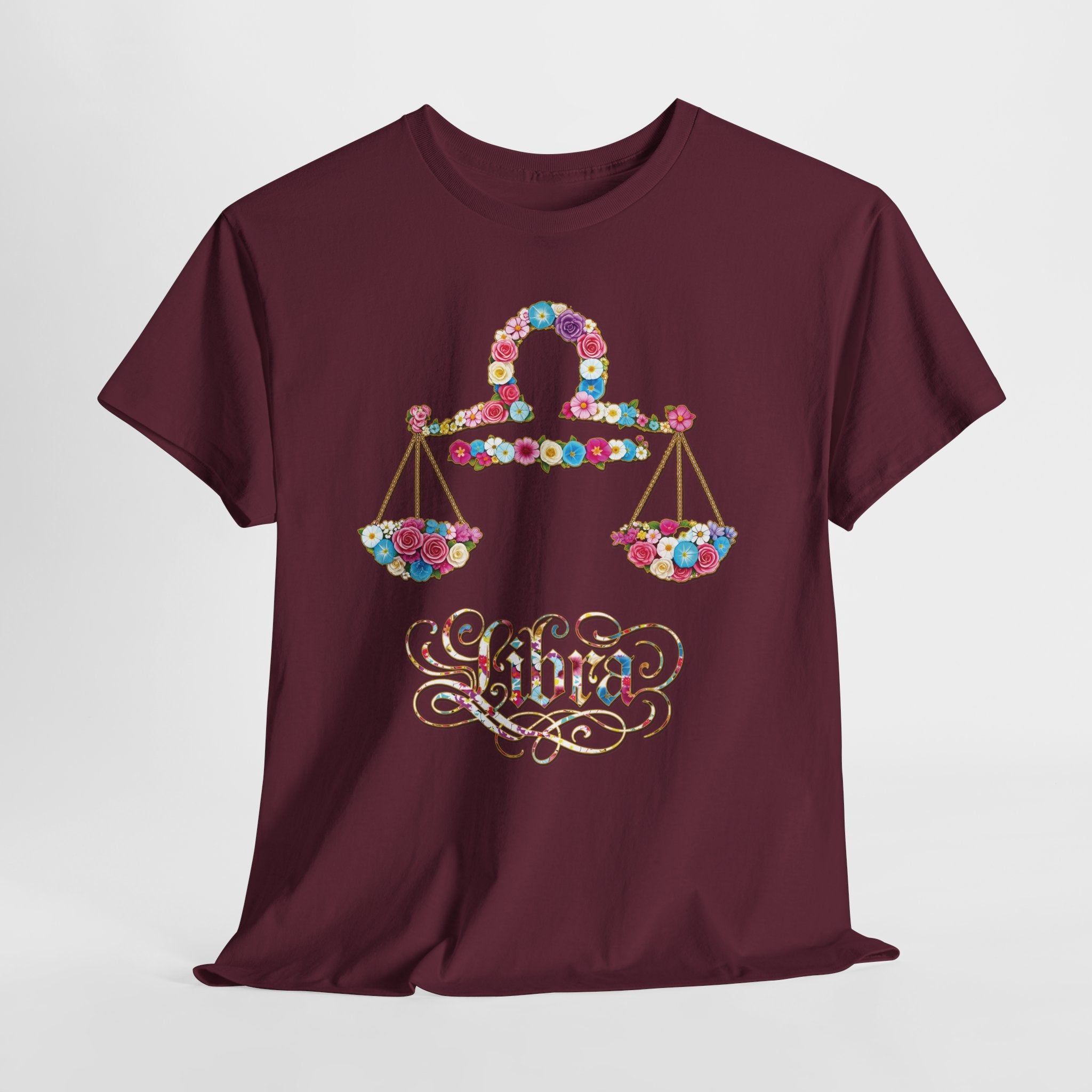 Libra Floral Zodiac Tee - Unisex Heavy Cotton Shirt, Astrology Gift, Horoscope T-Shirt, Birthday Present, Libra Season Apparel