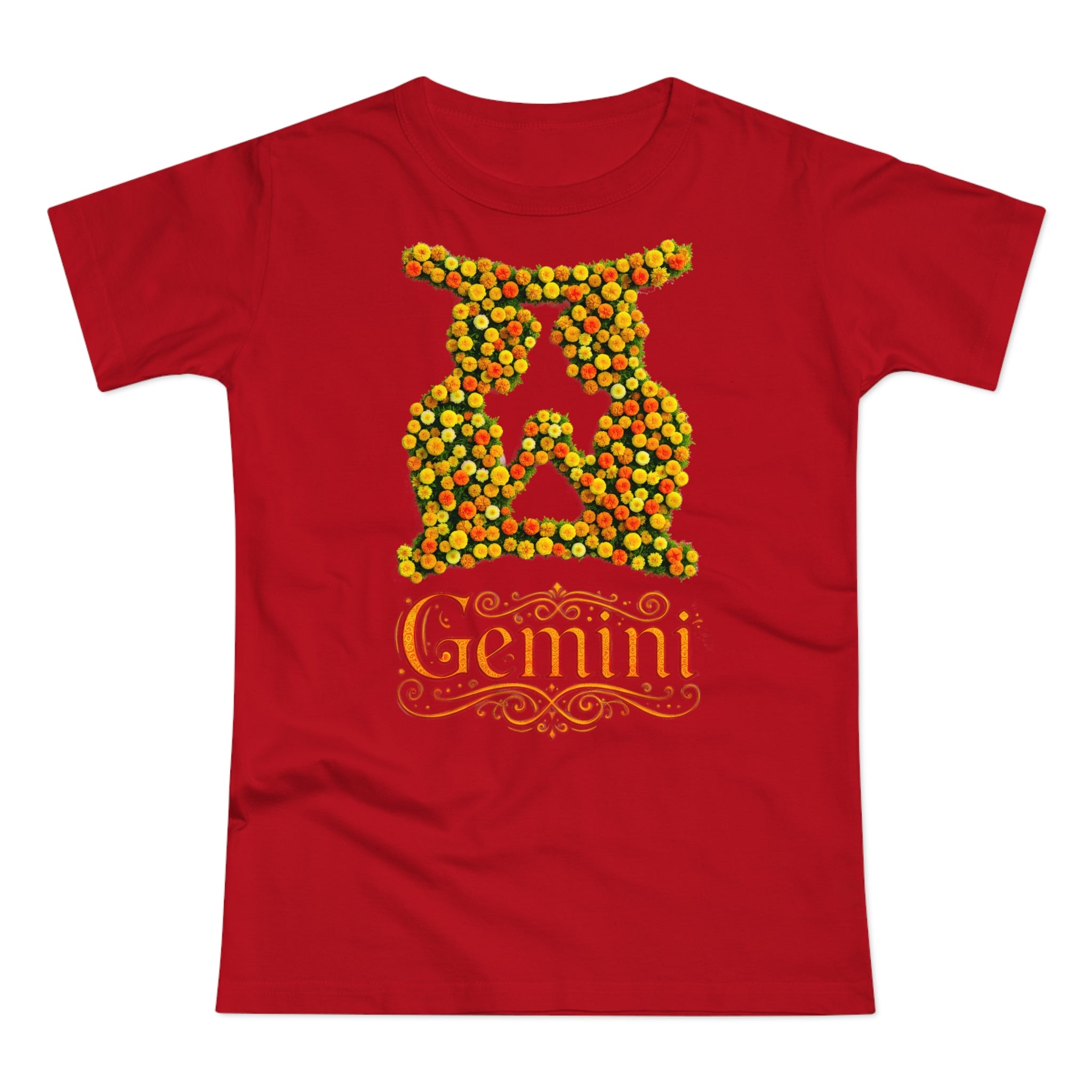 Zwilling: Frontprint, Womens' T-Shirt, florales Sternzeichen, Zodiac Astrologie (Gemini)