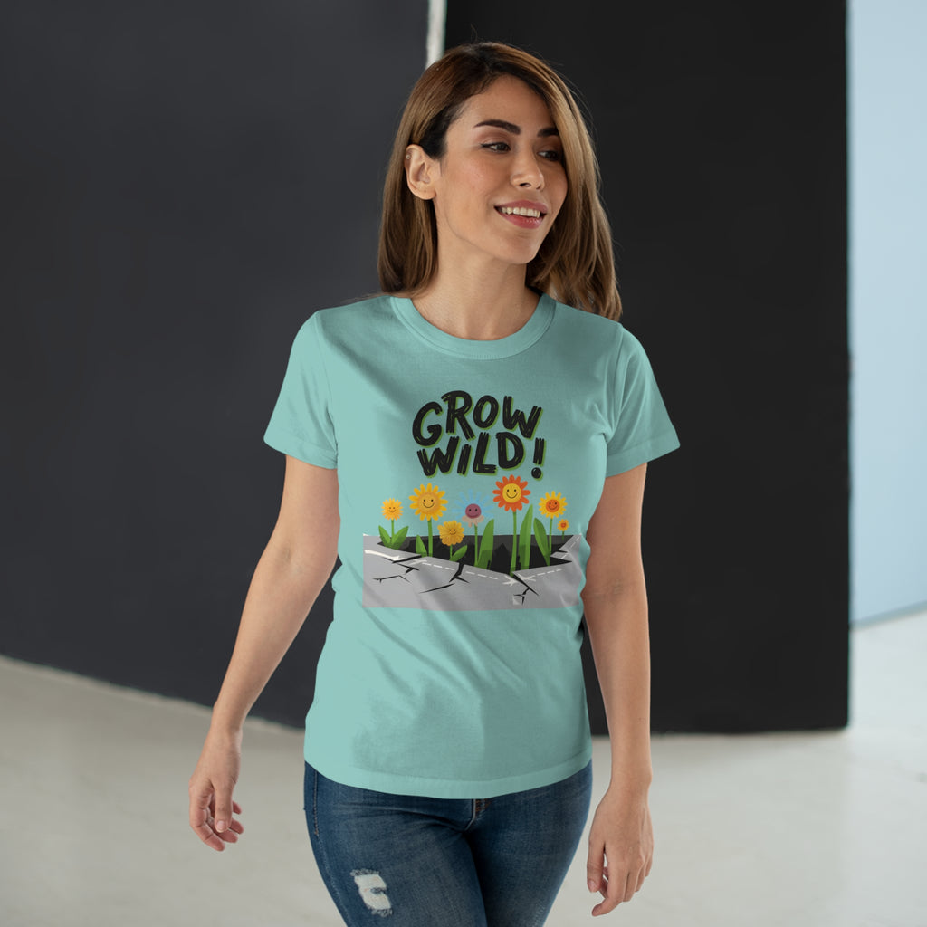 Grow Wild! Floral, Frontprint, Women's T-Shirt, Nature Tee, Spring Shirt, Gardening Gift, Flower Lover Apparel