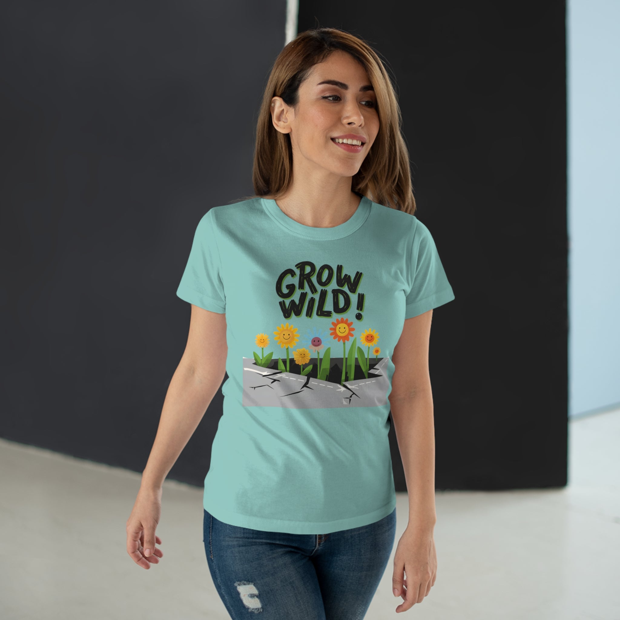 Grow Wild! Floral, Frontprint, Women's T-Shirt, Nature Tee, Spring Shirt, Gardening Gift, Flower Lover Apparel
