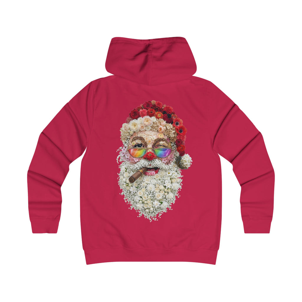 Blumen-Santa: Backprint, Womens' Hoodie,  Retro Rainbow Sunglasses Christmas Floral