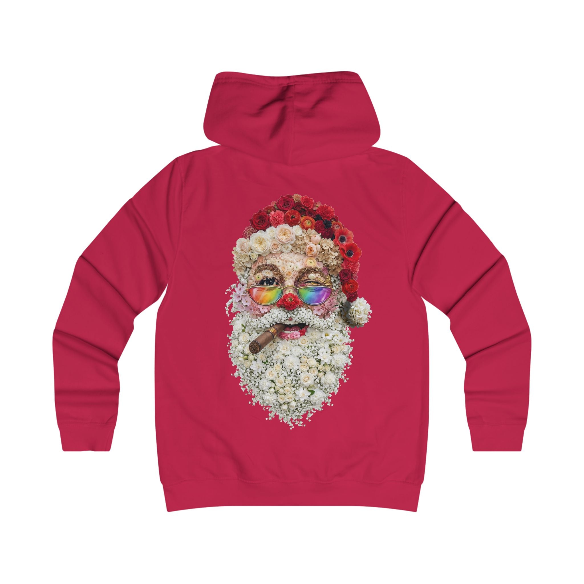 Blumen-Santa: Backprint, Womens' Hoodie,  Retro Rainbow Sunglasses Christmas Floral