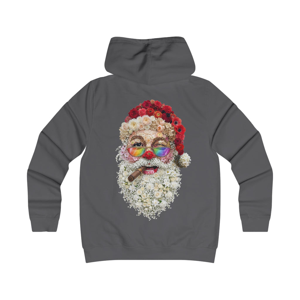 Blumen-Santa: Backprint, Womens' Hoodie,  Retro Rainbow Sunglasses Christmas Floral