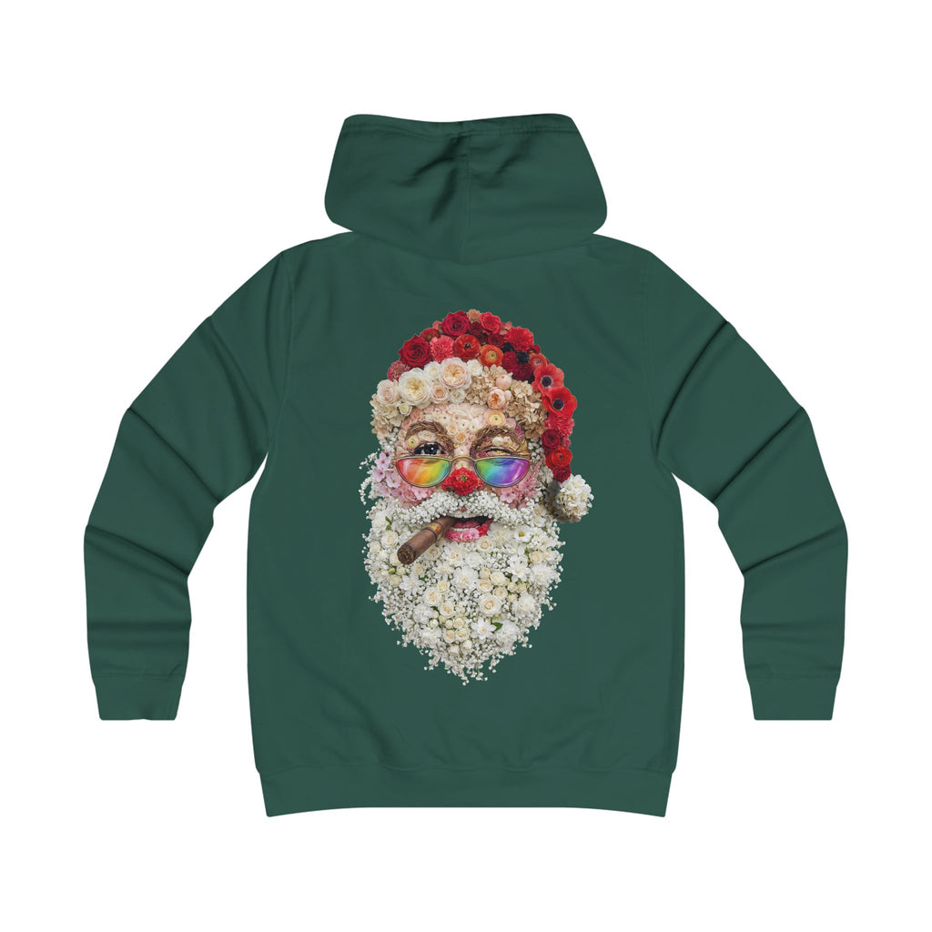 Blumen-Santa: Backprint, Womens' Hoodie,  Retro Rainbow Sunglasses Christmas Floral