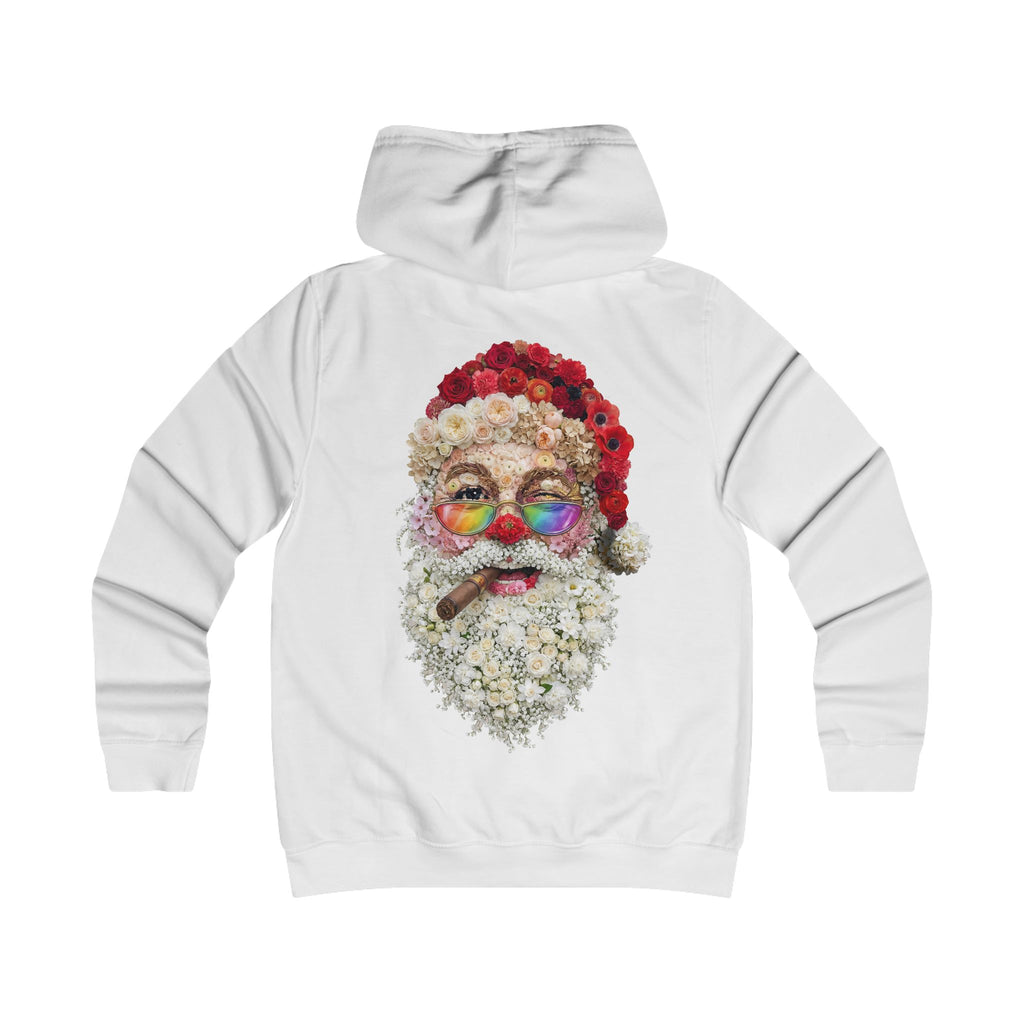 Blumen-Santa: Backprint, Womens' Hoodie,  Retro Rainbow Sunglasses Christmas Floral