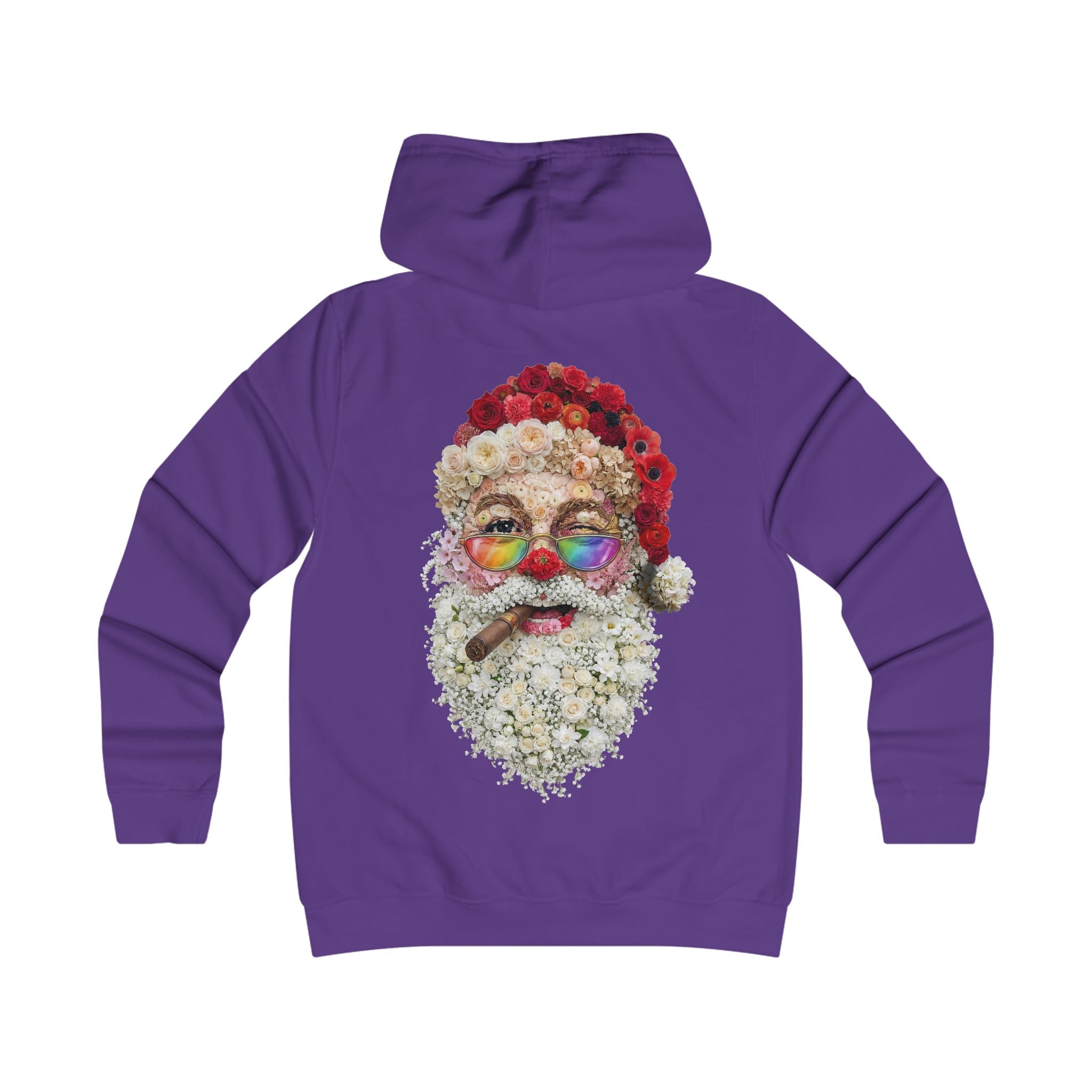 Blumen-Santa: Backprint, Womens' Hoodie,  Retro Rainbow Sunglasses Christmas Floral