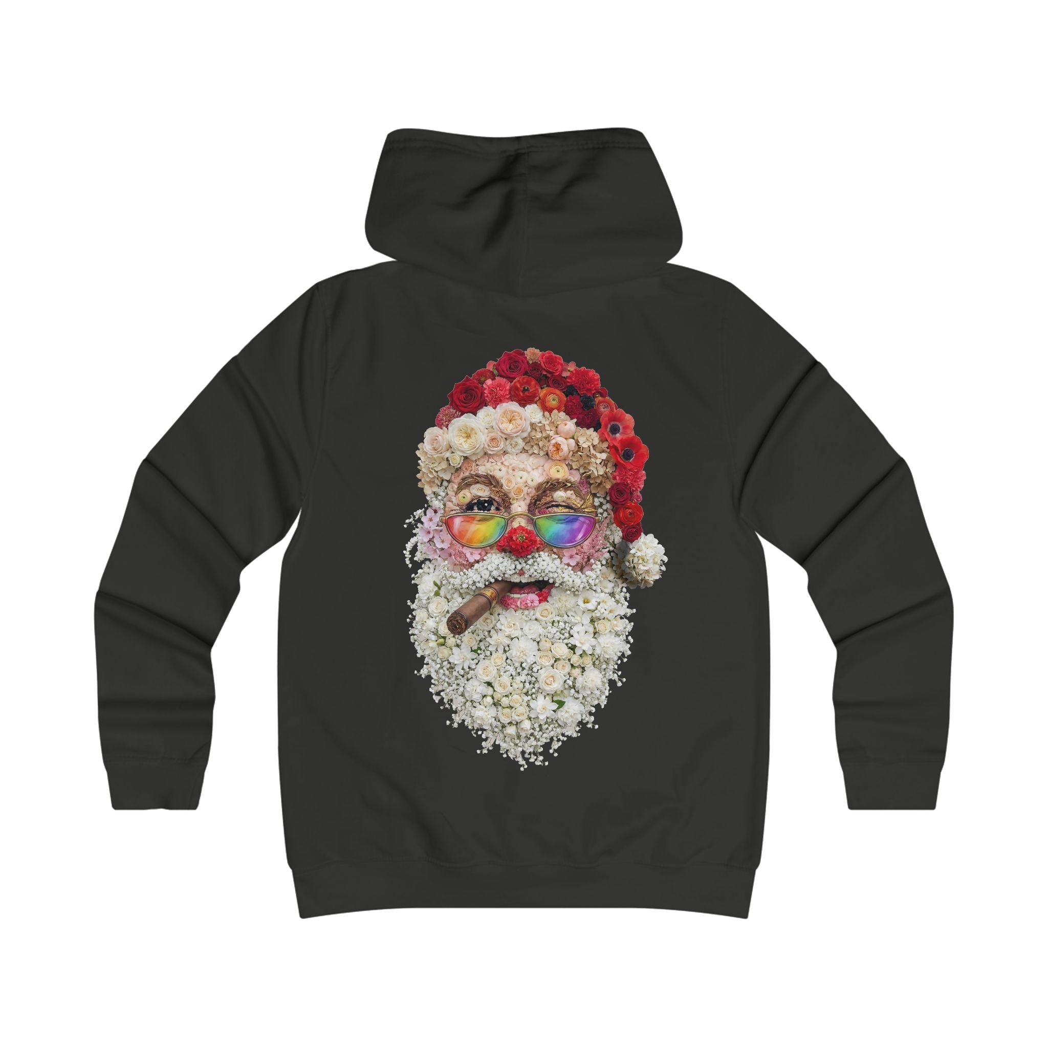 Blumen-Santa: Backprint, Womens' Hoodie,  Retro Rainbow Sunglasses Christmas Floral