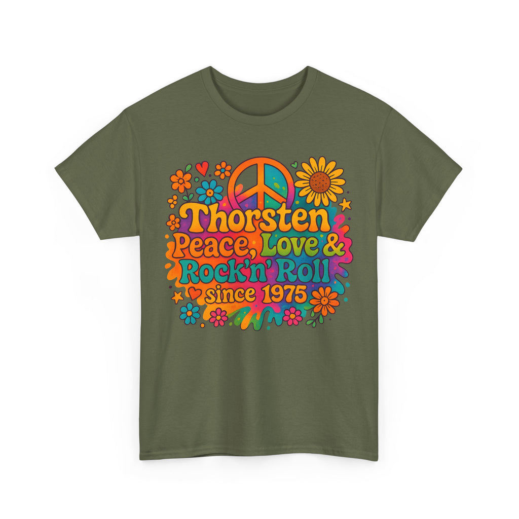 Thorsten, 1975, Retro Peace & Love Tee, Unisex Heavy Cotton Top, Vintage Rock'n'Roll Shirt, Music Lover Gift, 70s Inspired Fashion