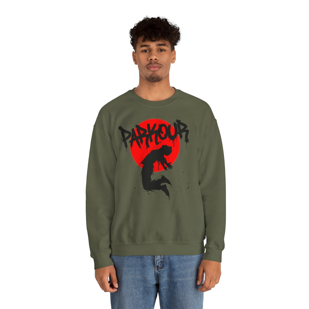 Parkour A: Frontprint, Unisex Sweatshirt - Urban Stunt Silhouette Crewneck
