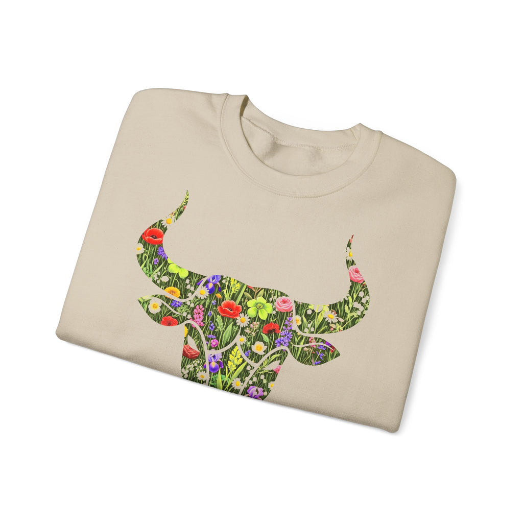 Stier: Frontprint, Unisex Sweatshirt, florales Sternzeichen, Zodiac Astrologie (Taurus)