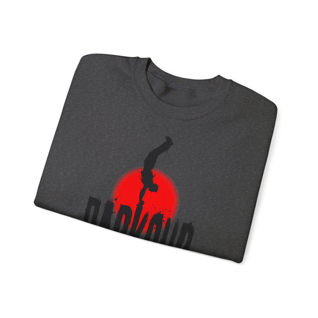 Parkour B: Frontprint, Unisex Sweatshirt - Urban Stunt Silhouette Crewneck