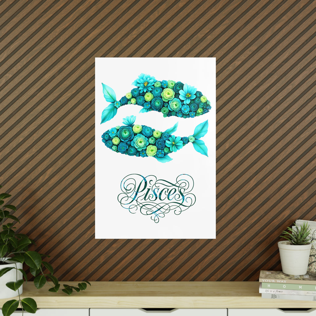 Poster 60 x 90: Fische (Sternzeichen-Collection) - Floral Pisces Zodiac