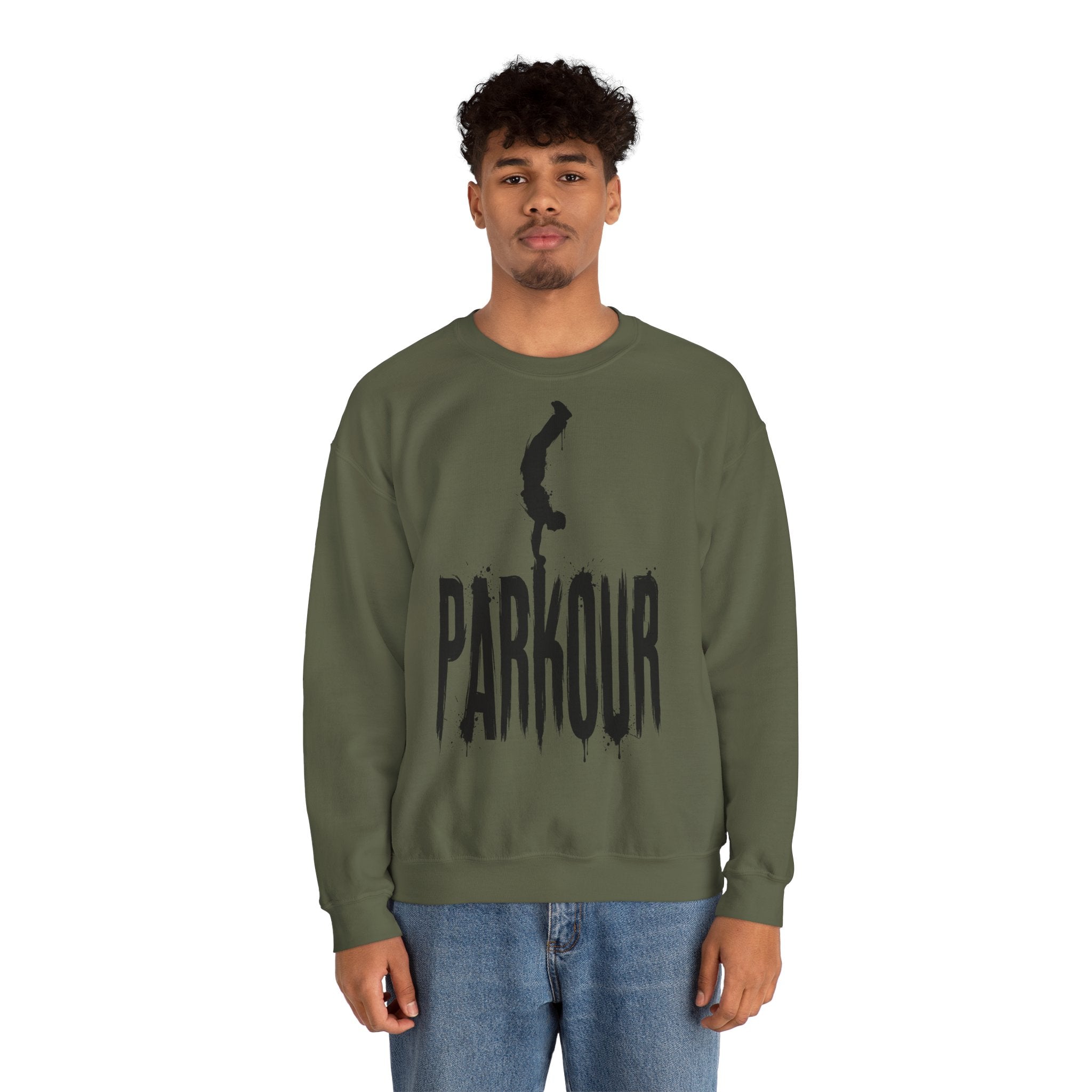 Parkour 03: Frontprint, Unisex Sweatshirt - Urban Stunt Silhouette Crewneck