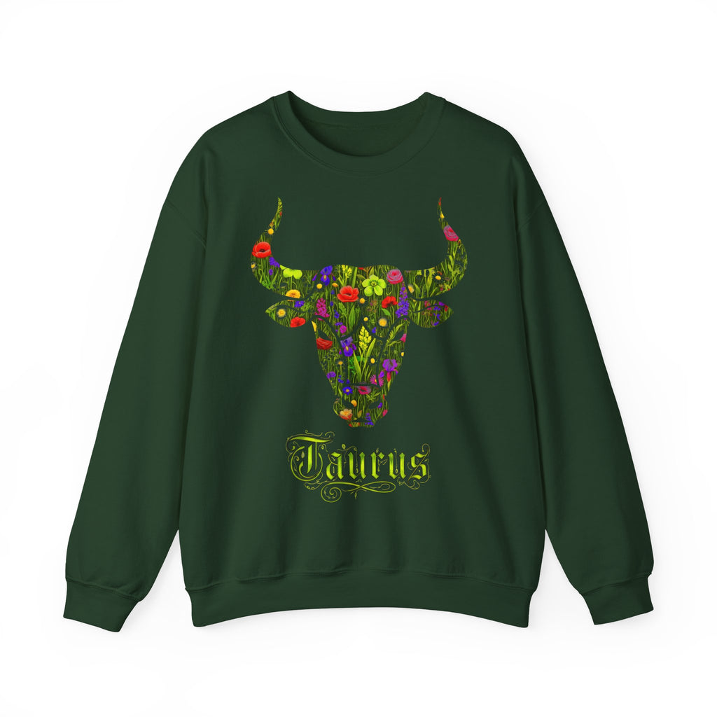 Stier: Frontprint, Unisex Sweatshirt, florales Sternzeichen, Zodiac Astrologie (Taurus)