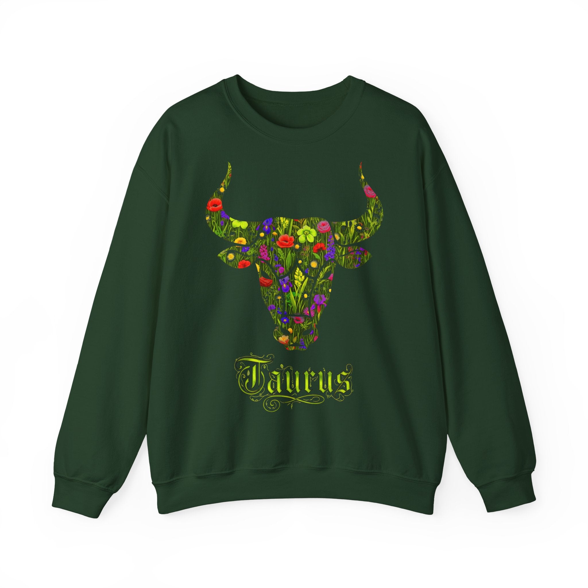 Stier: Frontprint, Unisex Sweatshirt, florales Sternzeichen, Zodiac Astrologie (Taurus)