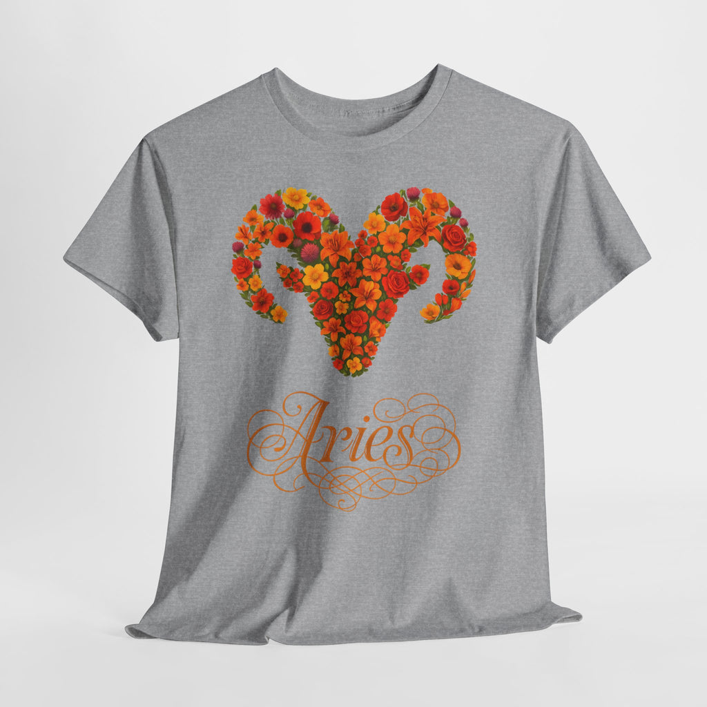 Widder: Frontprint, Unisex T-Shirt - Florales Sternzeichen Astrologie (Aries)