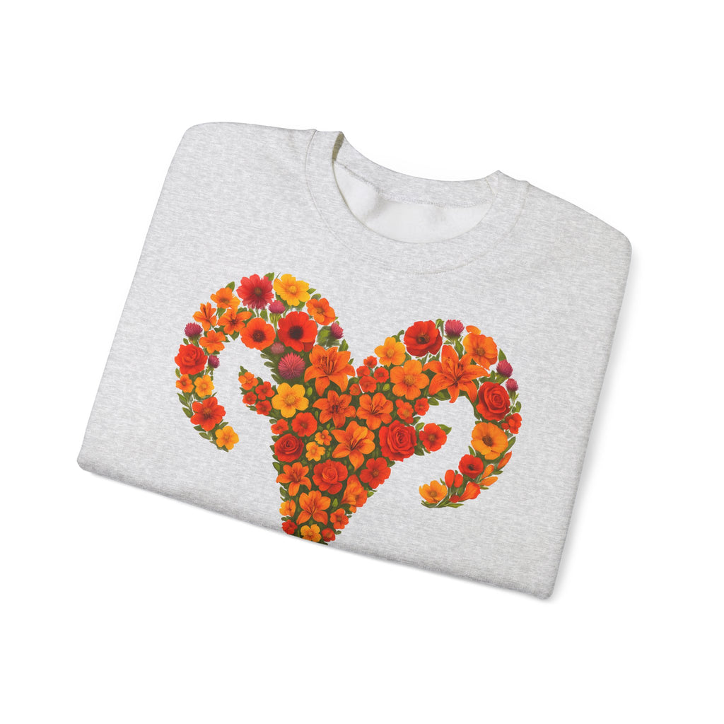 Widder: Frontprint, Unisex Sweatshirt, florales Sternzeichen, Zodiac Astrologie (Aries)