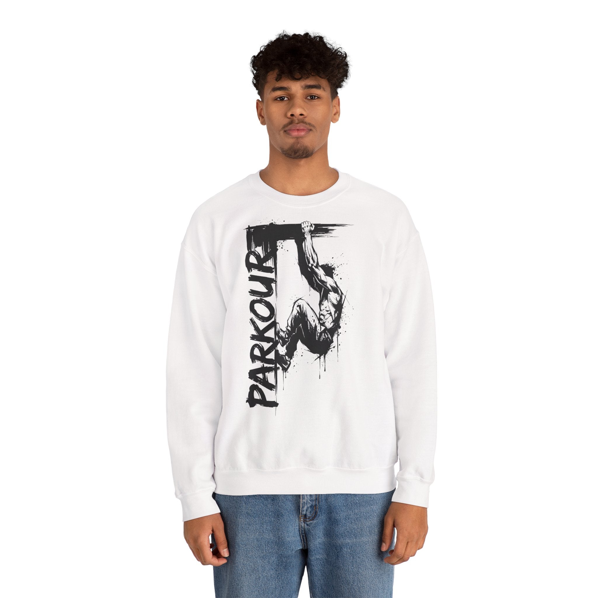 Parkour 08: Frontprint, Unisex Sweatshirt - Urban Stunt Silhouette Crewneck