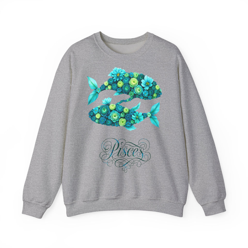 Fische: Frontprint, Unisex Sweatshirt, florales Sternzeichen, Zodiac Astrologie (Pisces)
