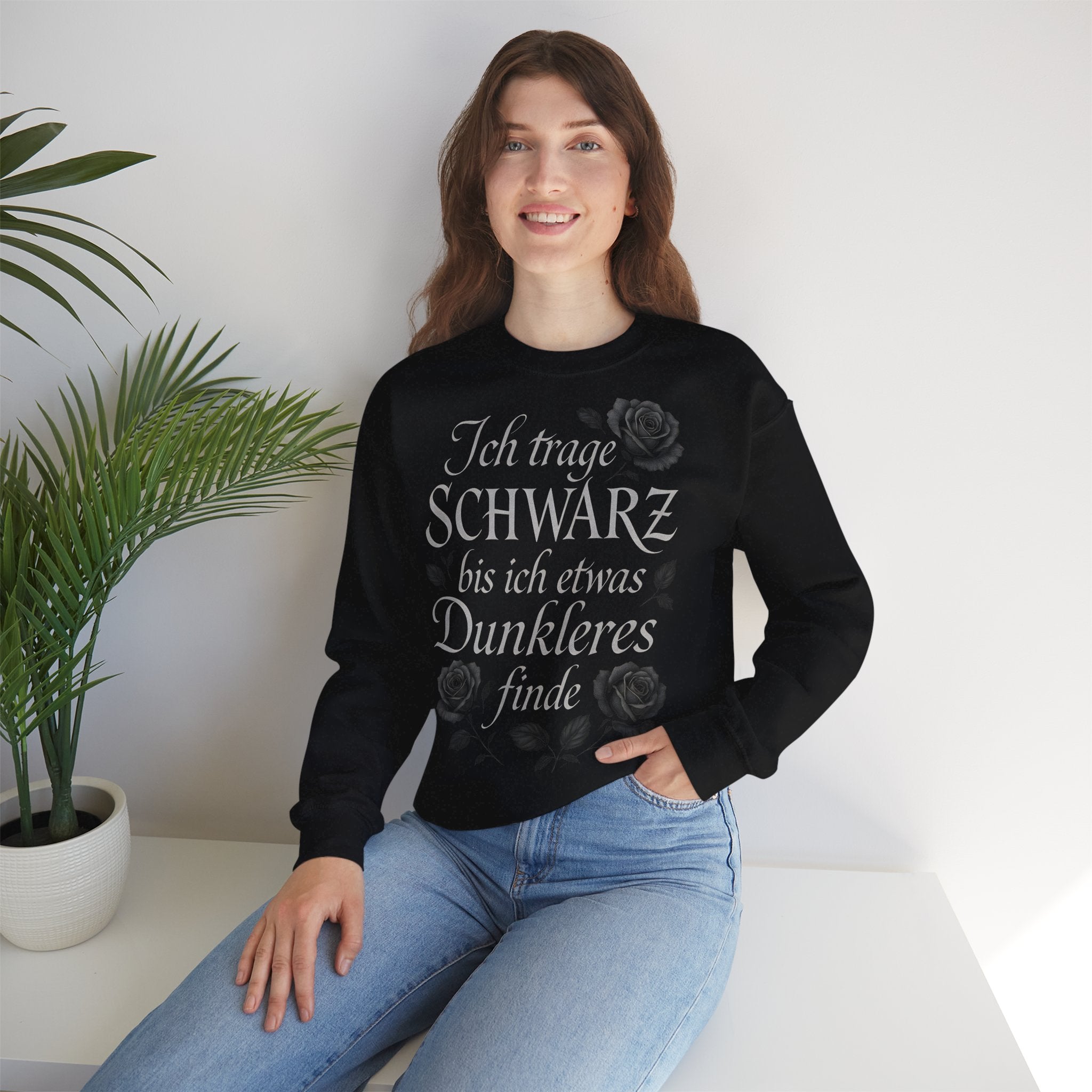 Ich trage SCHWARZ, Frontprint, Unisex Sweatshirt, Gothic Style Floral