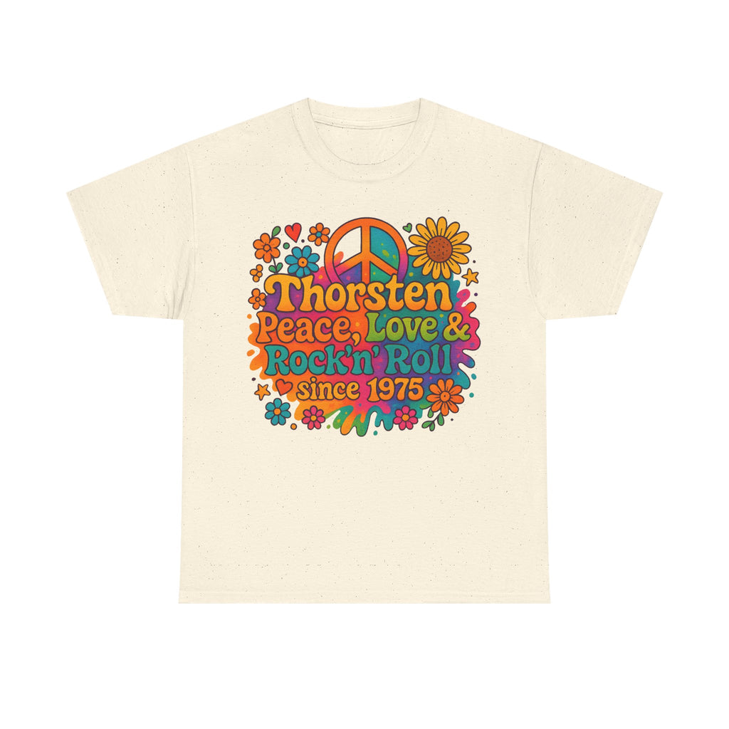 Thorsten, 1975, Retro Peace & Love Tee, Unisex Heavy Cotton Top, Vintage Rock'n'Roll Shirt, Music Lover Gift, 70s Inspired Fashion