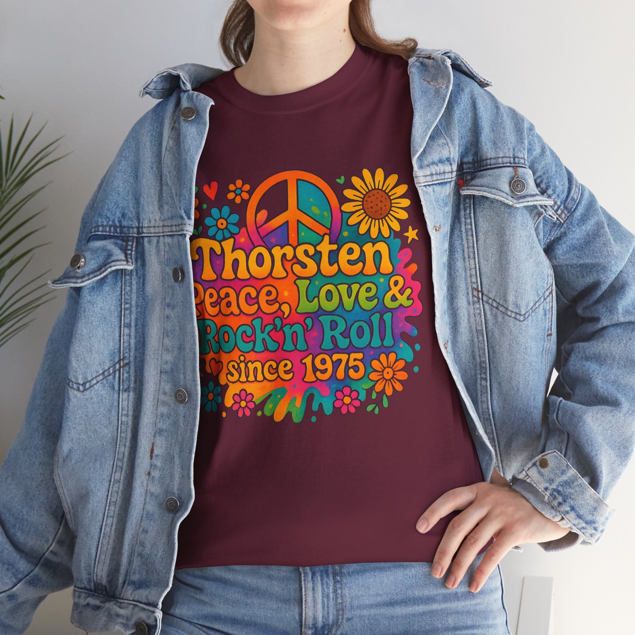 Thorsten, 1975, Retro Peace & Love Tee, Unisex Heavy Cotton Top, Vintage Rock'n'Roll Shirt, Music Lover Gift, 70s Inspired Fashion