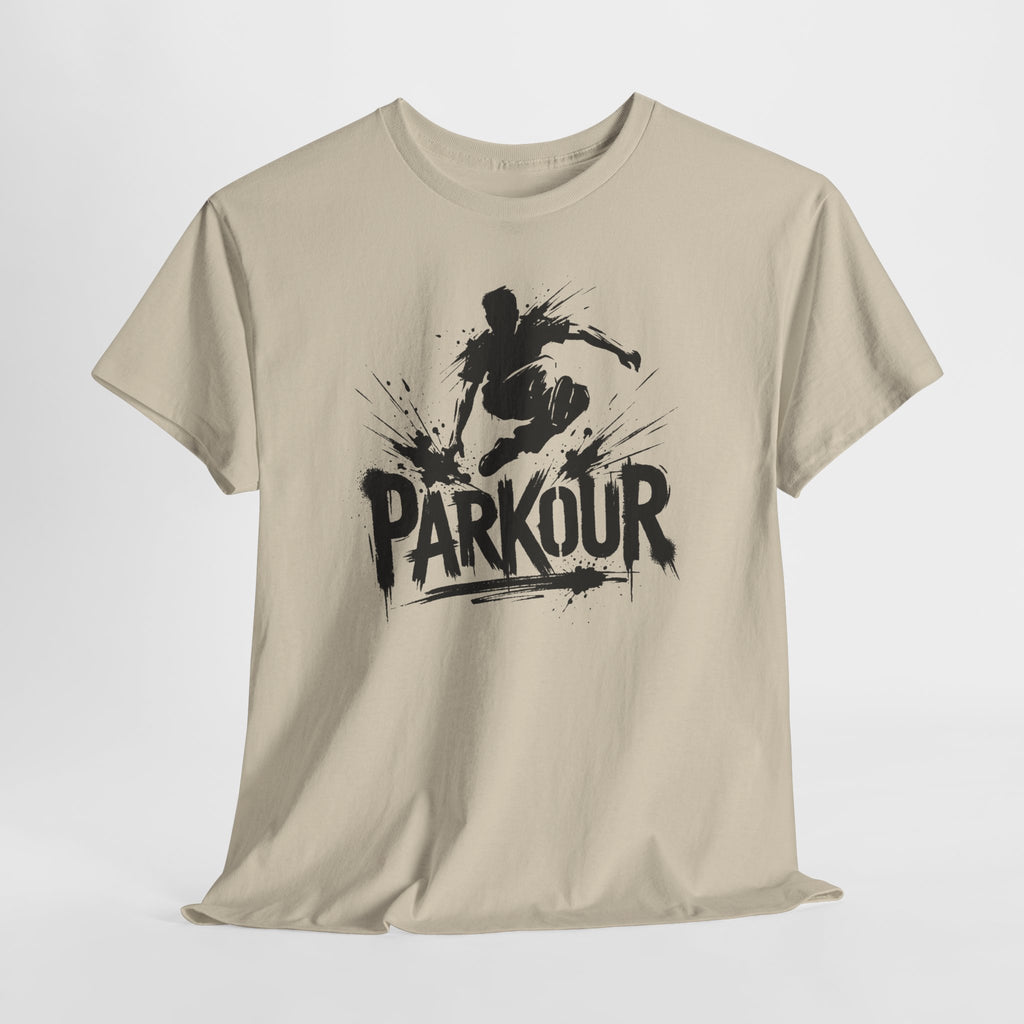 Parkour 01: Frontprint, Unisex T-Shirt - - Urban Stunt Silhouette Crewneck